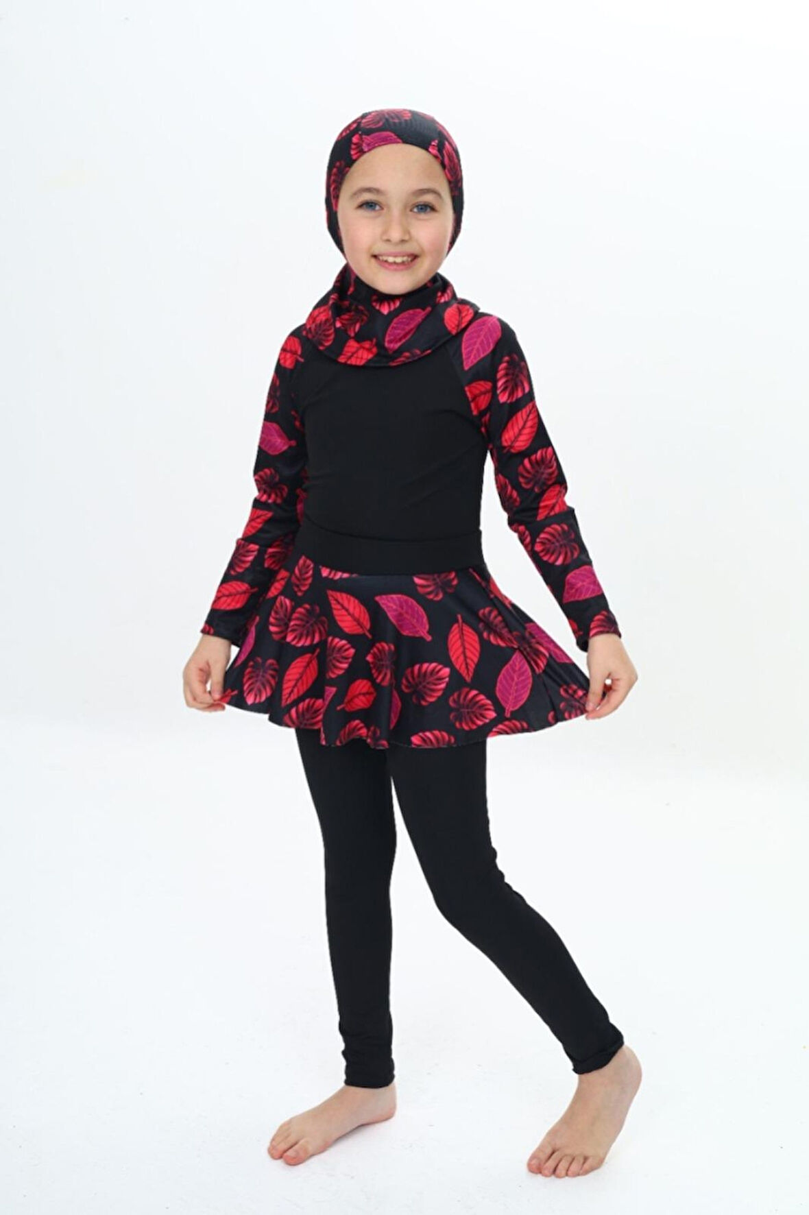 Kız Çocuk Uzun Kollu Ve Altlı 3 Parça Mayo Takımı 8-16 Yaş 12229