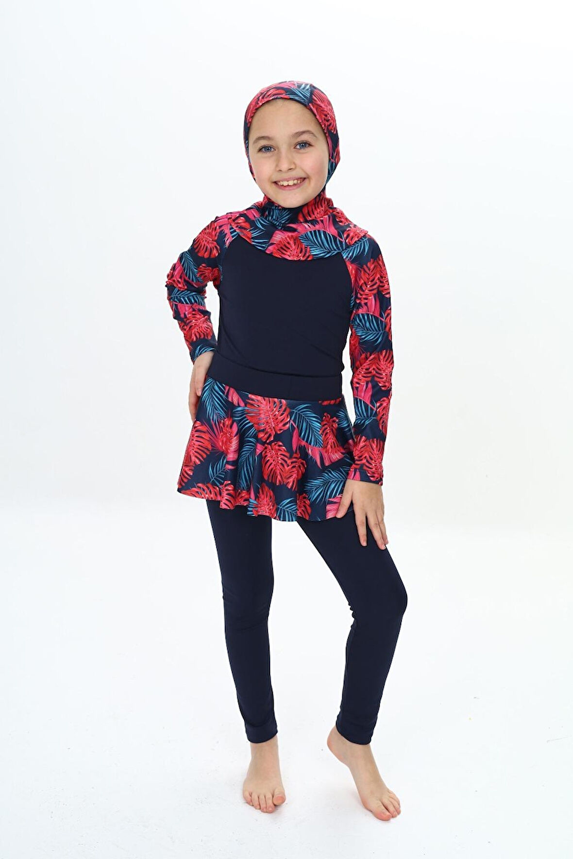 Kız Çocuk Uzun Kollu Ve Altlı 3 Parça Mayo Takımı 8-16 Yaş 12229