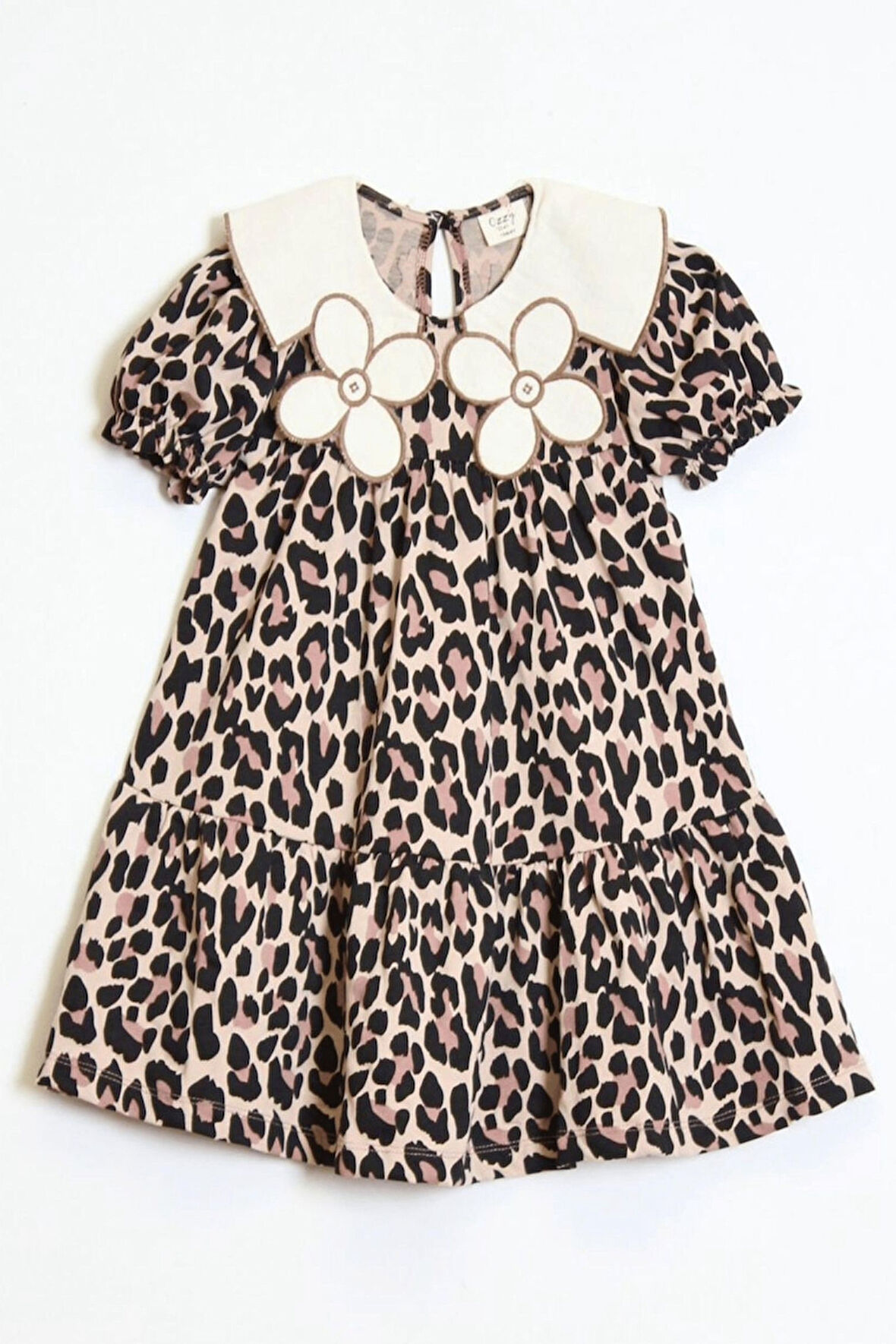 Kız Çocuk Rotasyon Desenli Yaka Detaylı Elbise 4-10 Yaş 12238