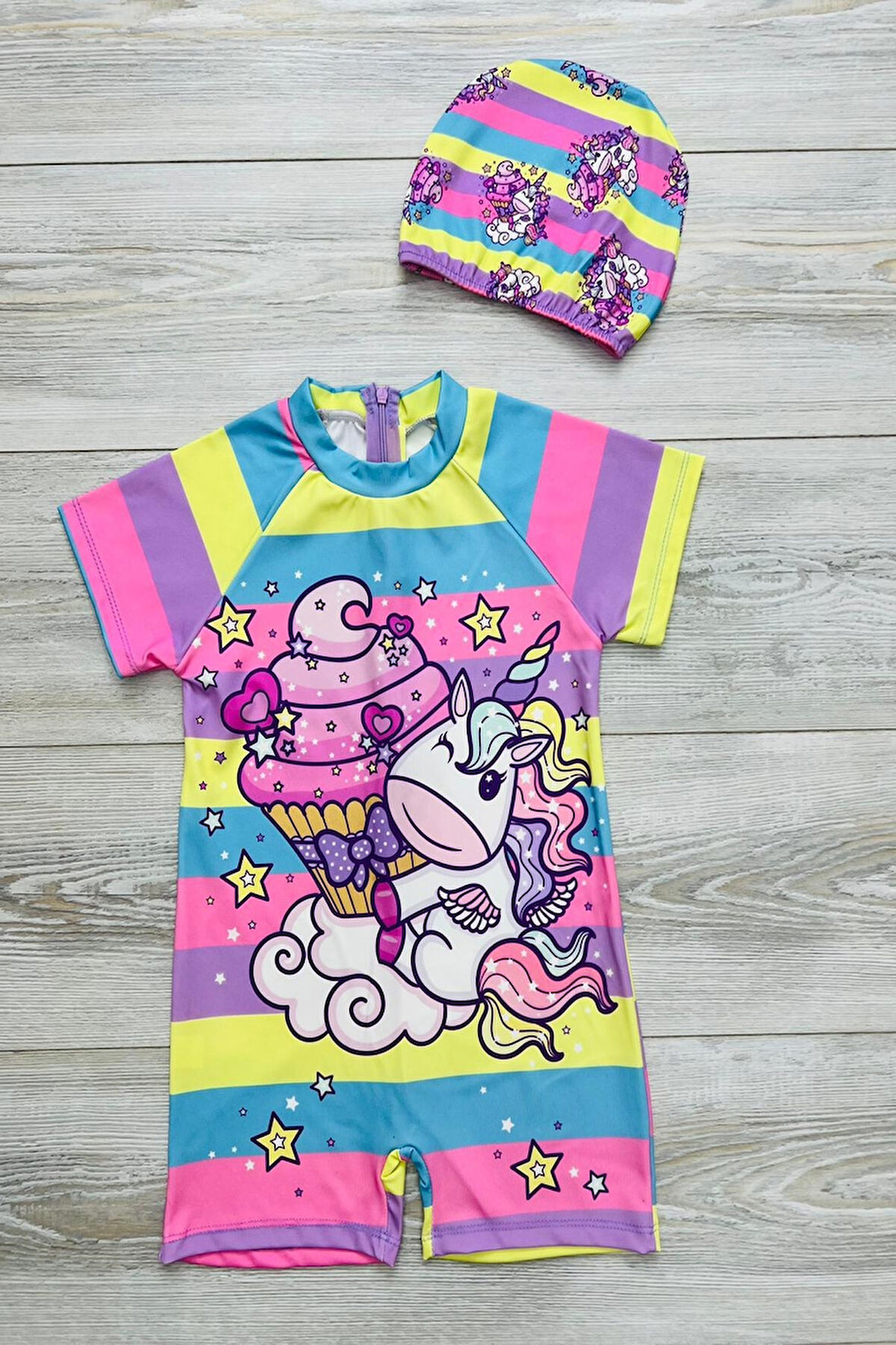 Kız Çocuk Fermuarlı Mayo Takımı 5-16 Yaş 12242