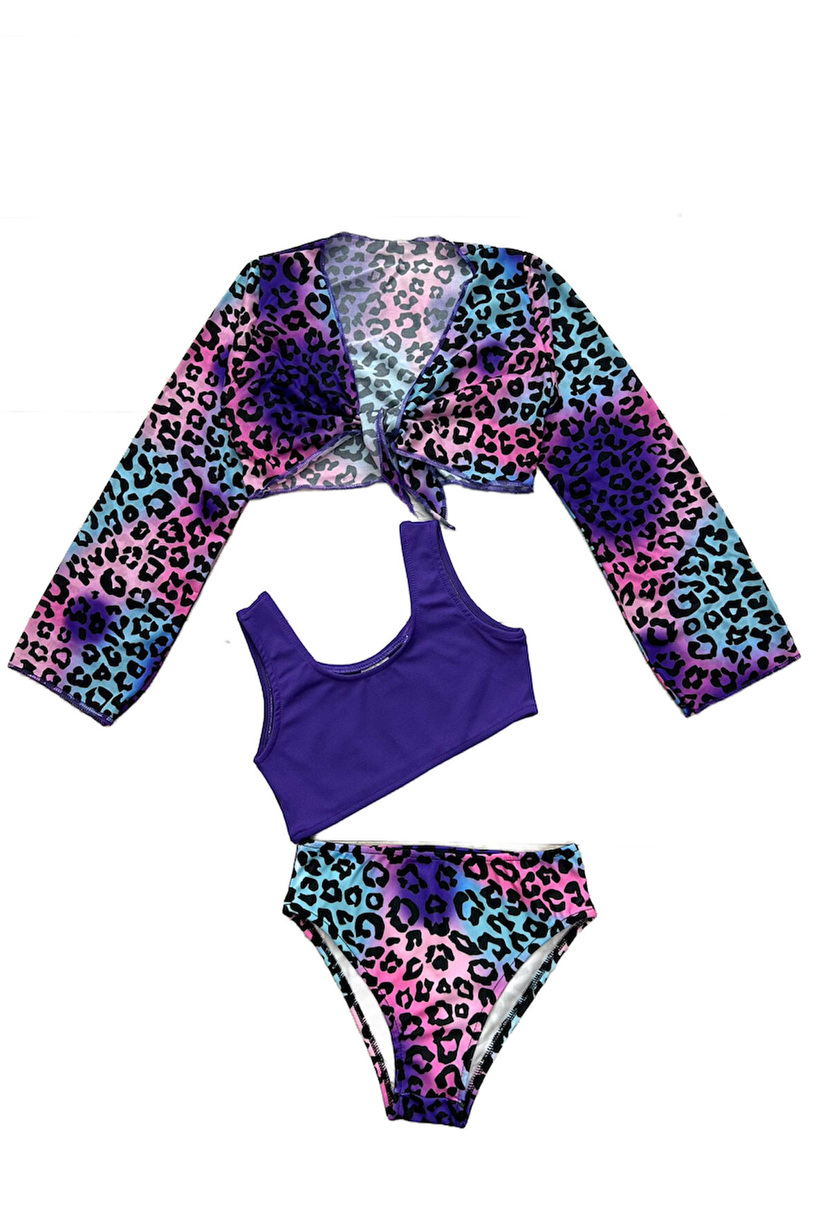 Kız Çocuk Pareolu 3'lü Mayo Takımı (Alt+Üst+Pareo) 3-10 Yaş 12264