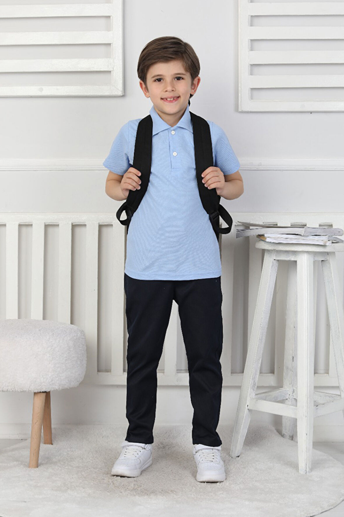 Erkek Çocuk %100 Pamuk Okul Tarz T-Shirt 5-13 Yaş 12273