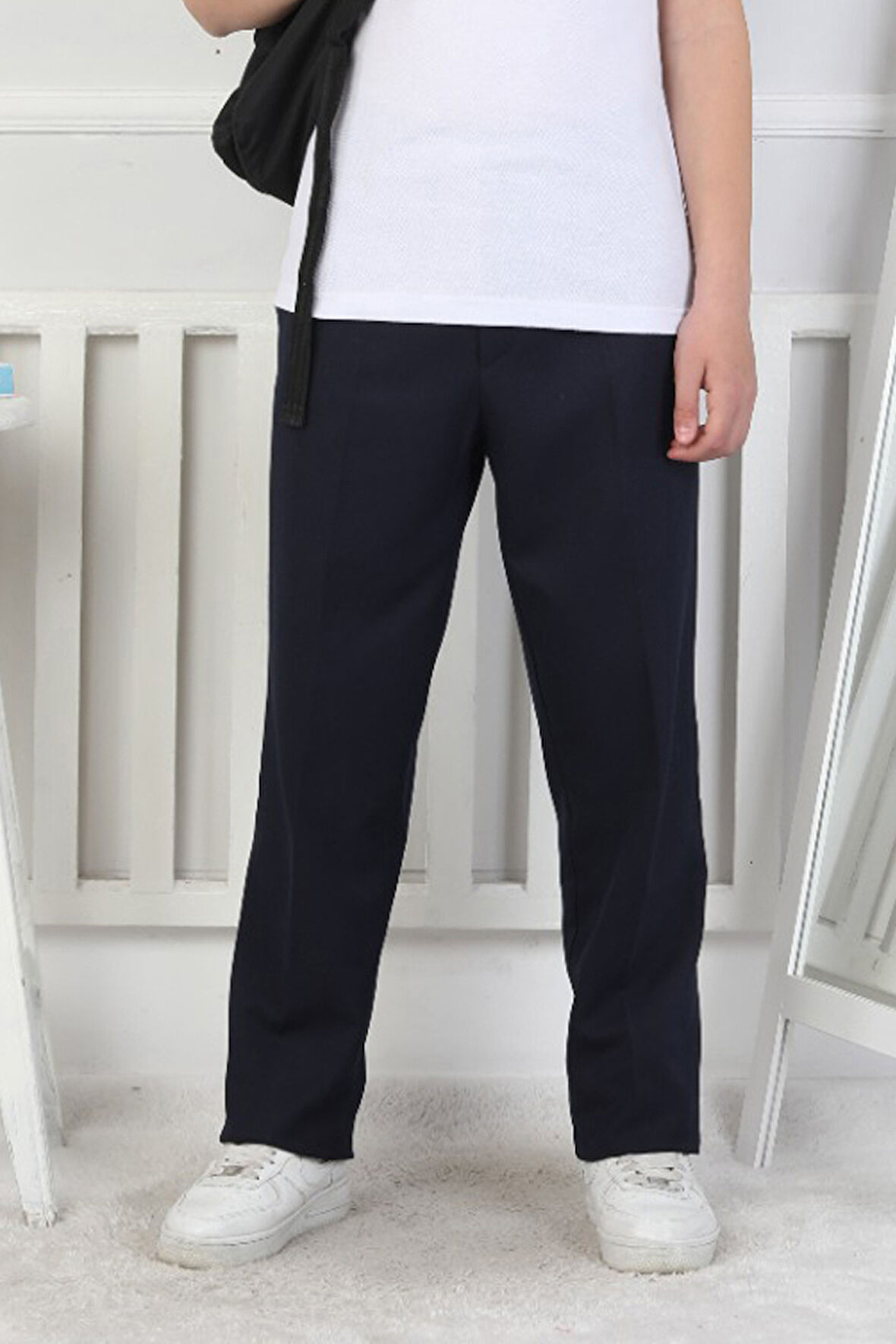 Kız Çocuk  Beli Lastikli ve Kordonlu Likralı Okul Pantolonu 10-15 Yaş 12279