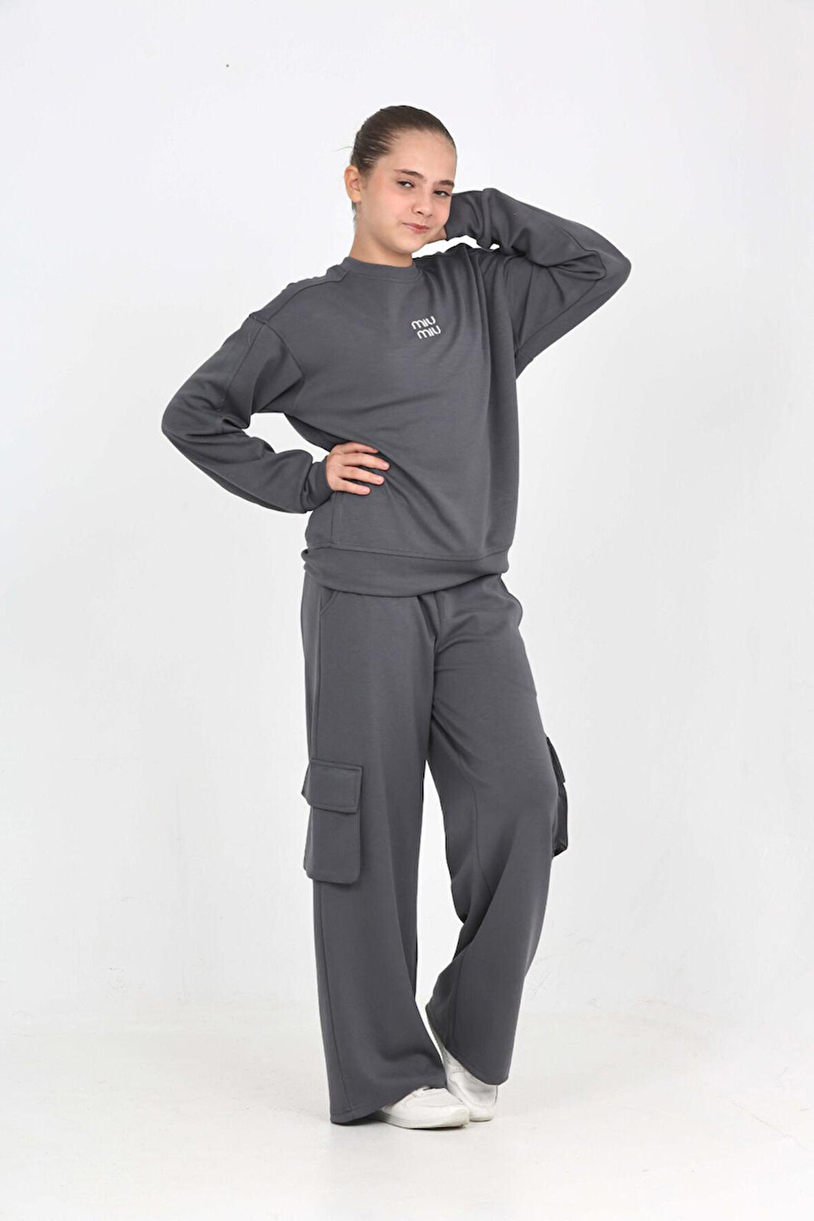 Kız Çocuk Kargo Cepli ve Geniş Paçalı Alt-Üst Takım 12294