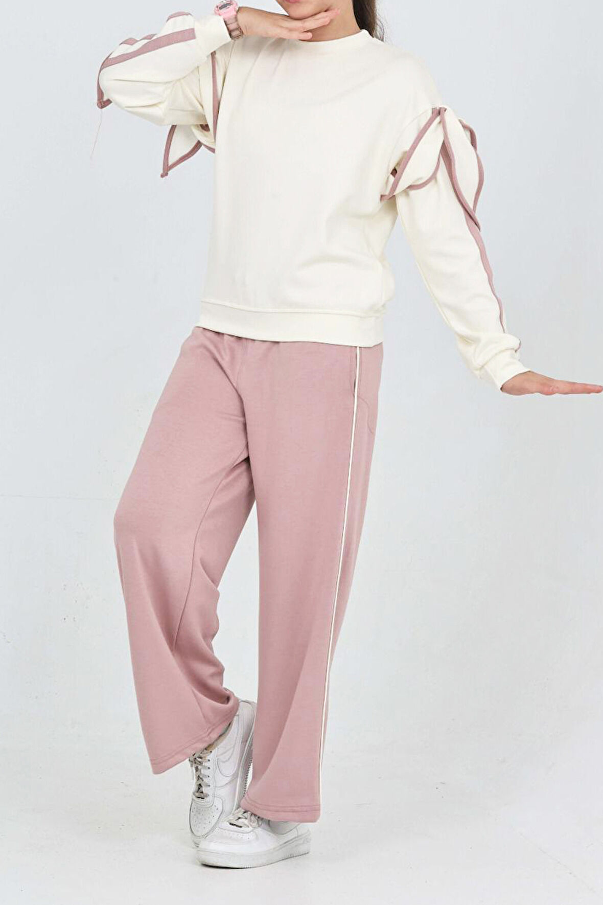 Kız Çocuk Oysho Kumaş Kol Aksesuarlı Geniş Paçalı Alt- Üst Takım 12319