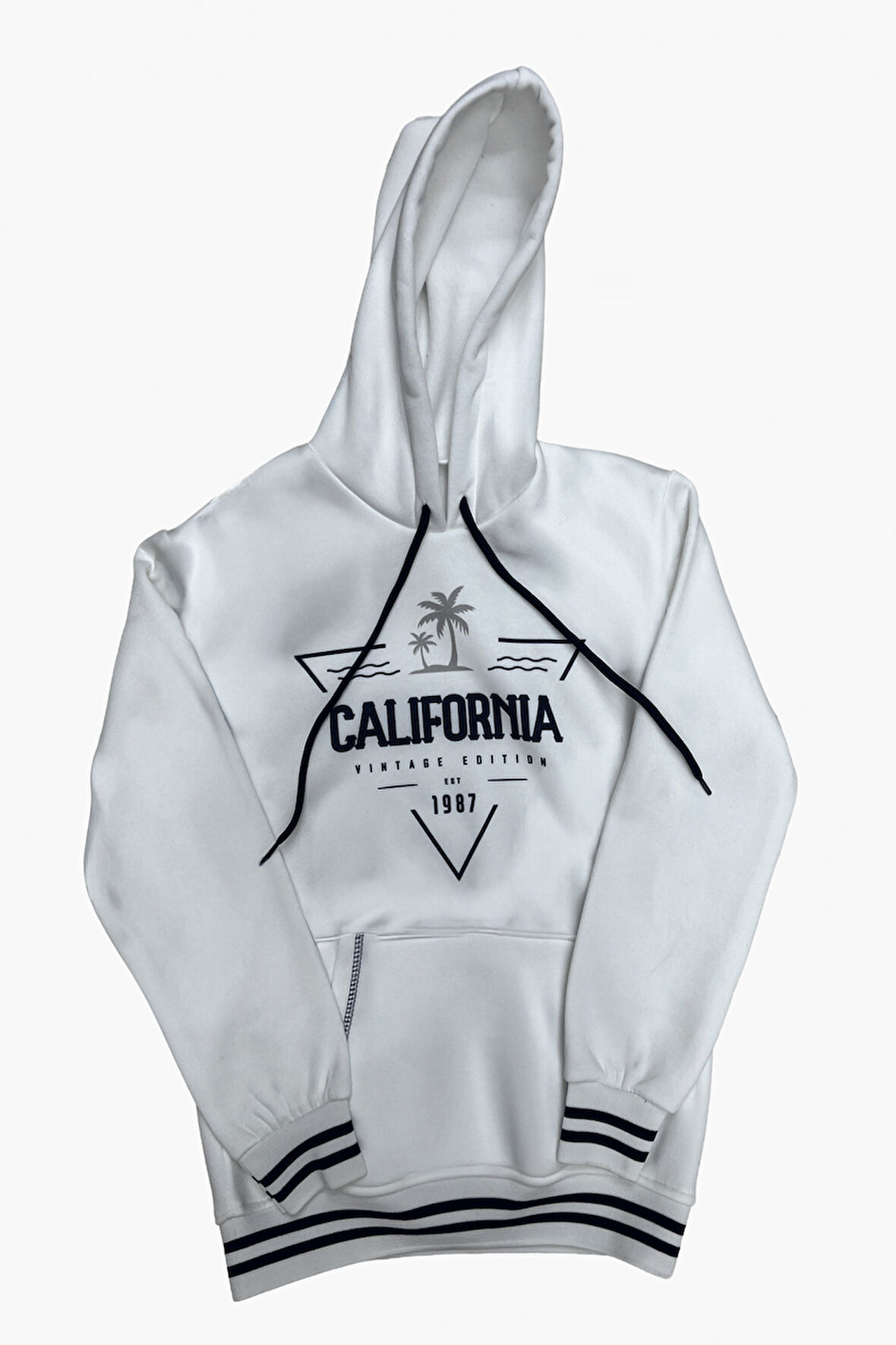 Kız Çocuk Kapüşonlu Kanguru Cepli Ribana ve Baskı Detaylı 3 İplik Sweatshirt 12325