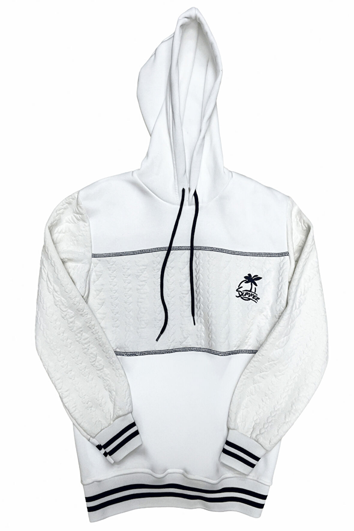 Kız Çocuk 3 İplik Kapüşonlu Desen Garni Detaylı Sweatshirt 12333