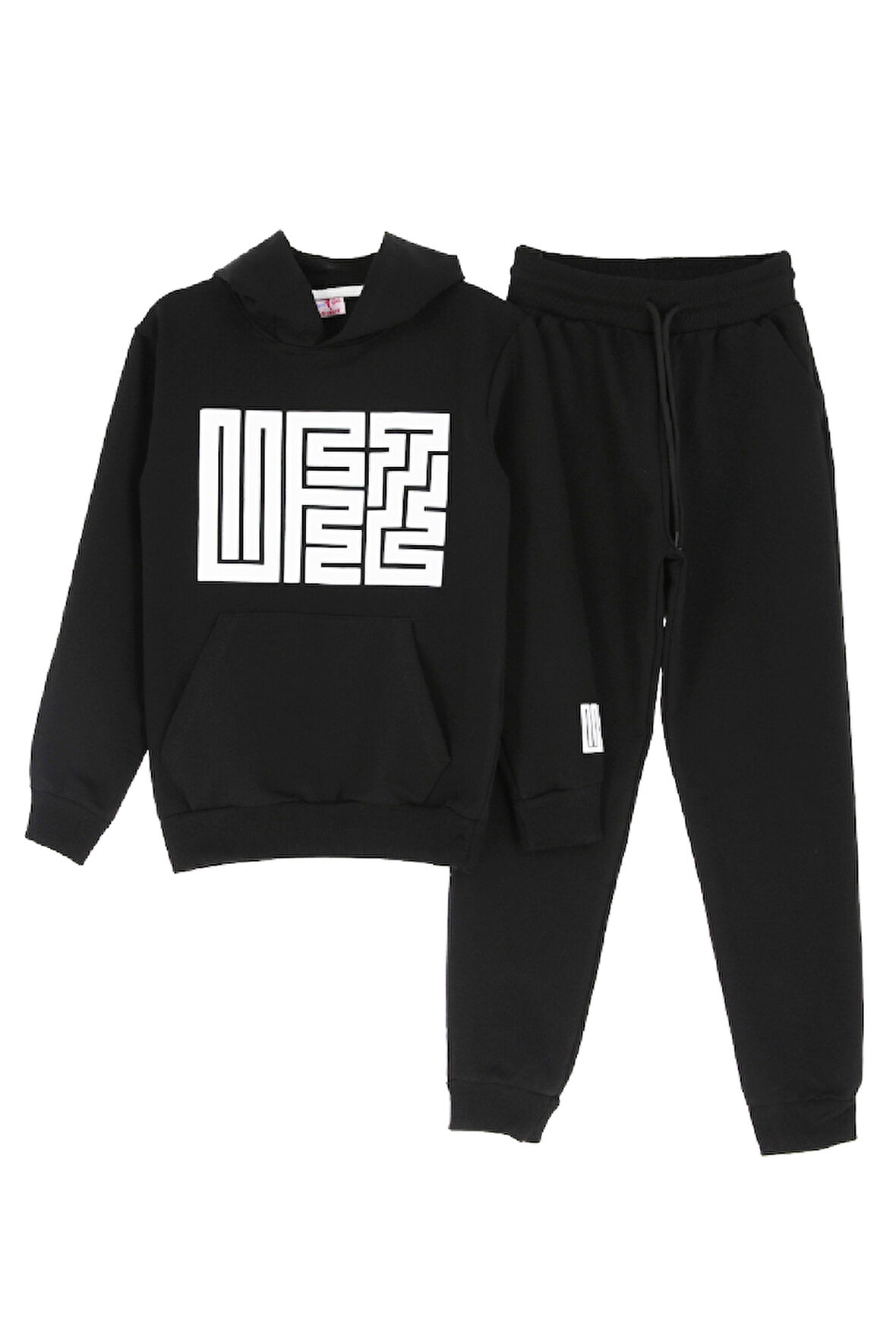 Kız Çocuk 2 İplik Küfe Yazı Görselli Kapüşonlu Alt-Üst Takım 12374