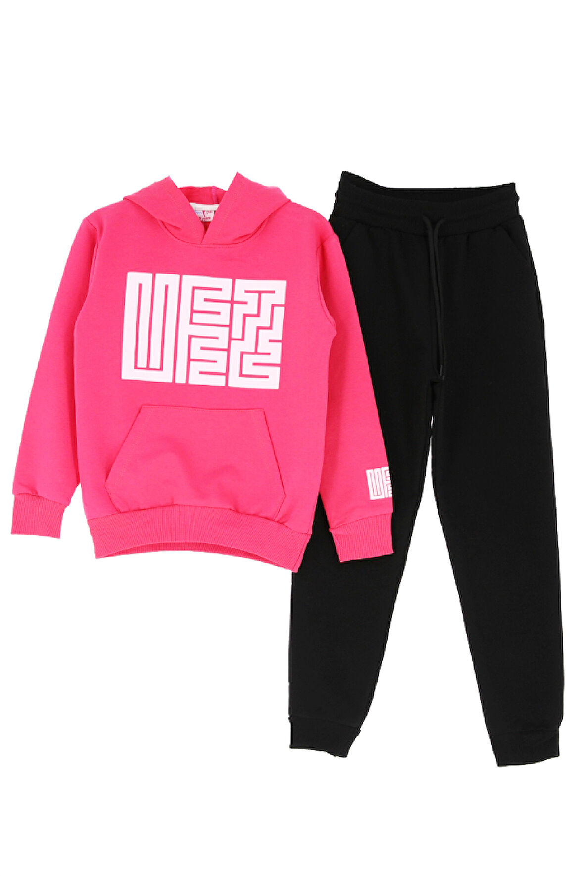 Kız Çocuk 2 İplik Küfe Yazı Görselli Kapüşonlu Alt-Üst Takım 12374