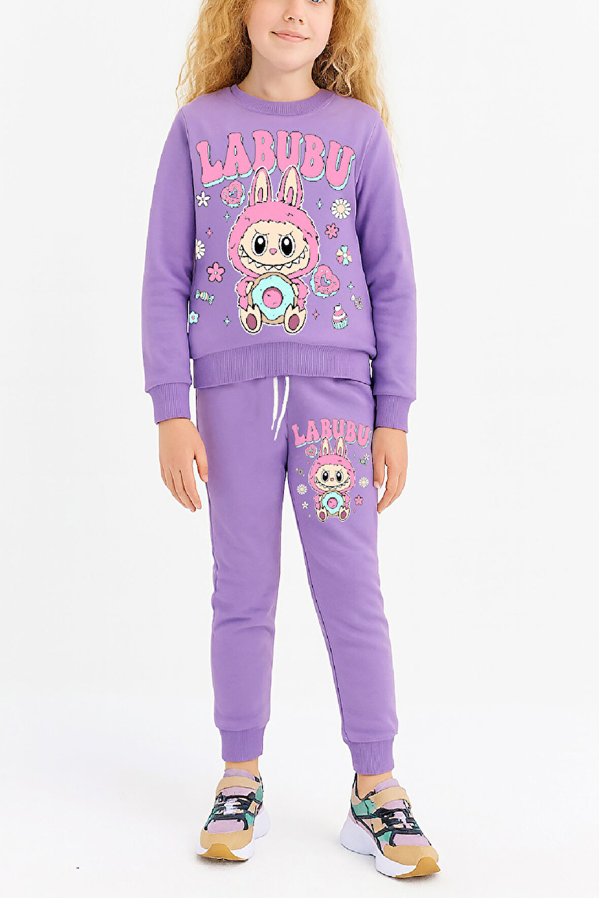 Kız Çocuk 3 İplik Şardonlu Karakter Baskılı Alt-Üst Takım-3 -10 Yaş 12411