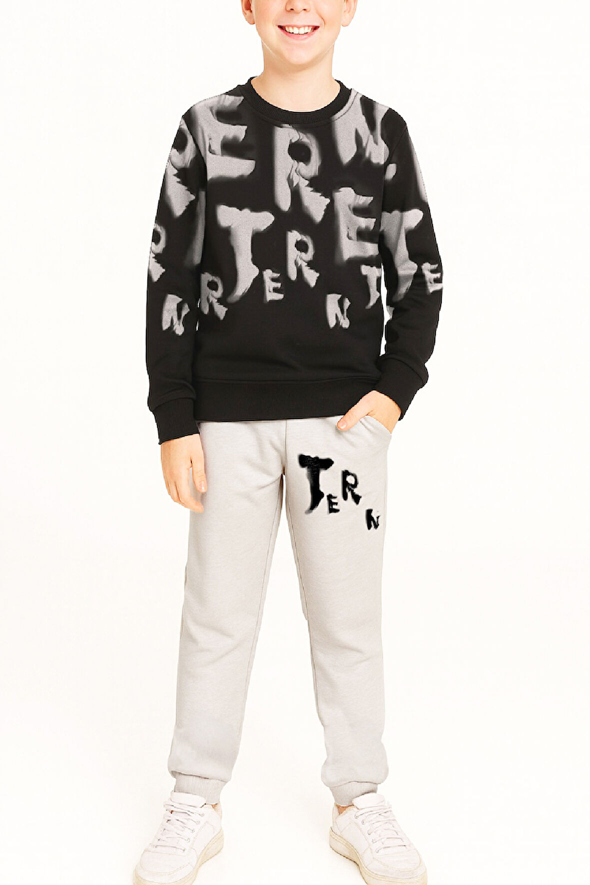 Erkek Çocuk 2 İplik Şardonsuz Alt-Üst Takım Yazı Baskılı 3-10 Yaş 12413