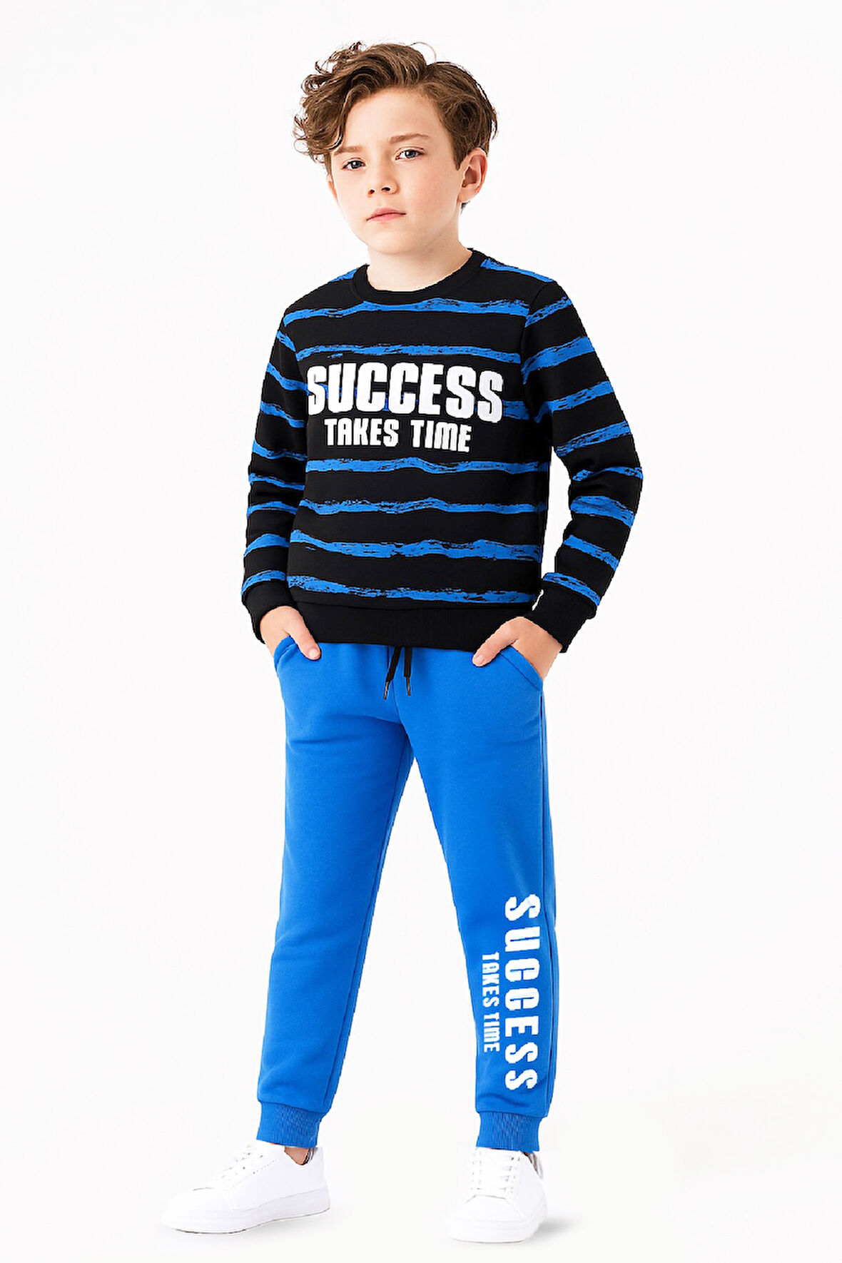 Erkek Çocuk 2 İplik Şardonsuz Alt-Üst Takım Yatay Desenli 3-10 Yaş 12414