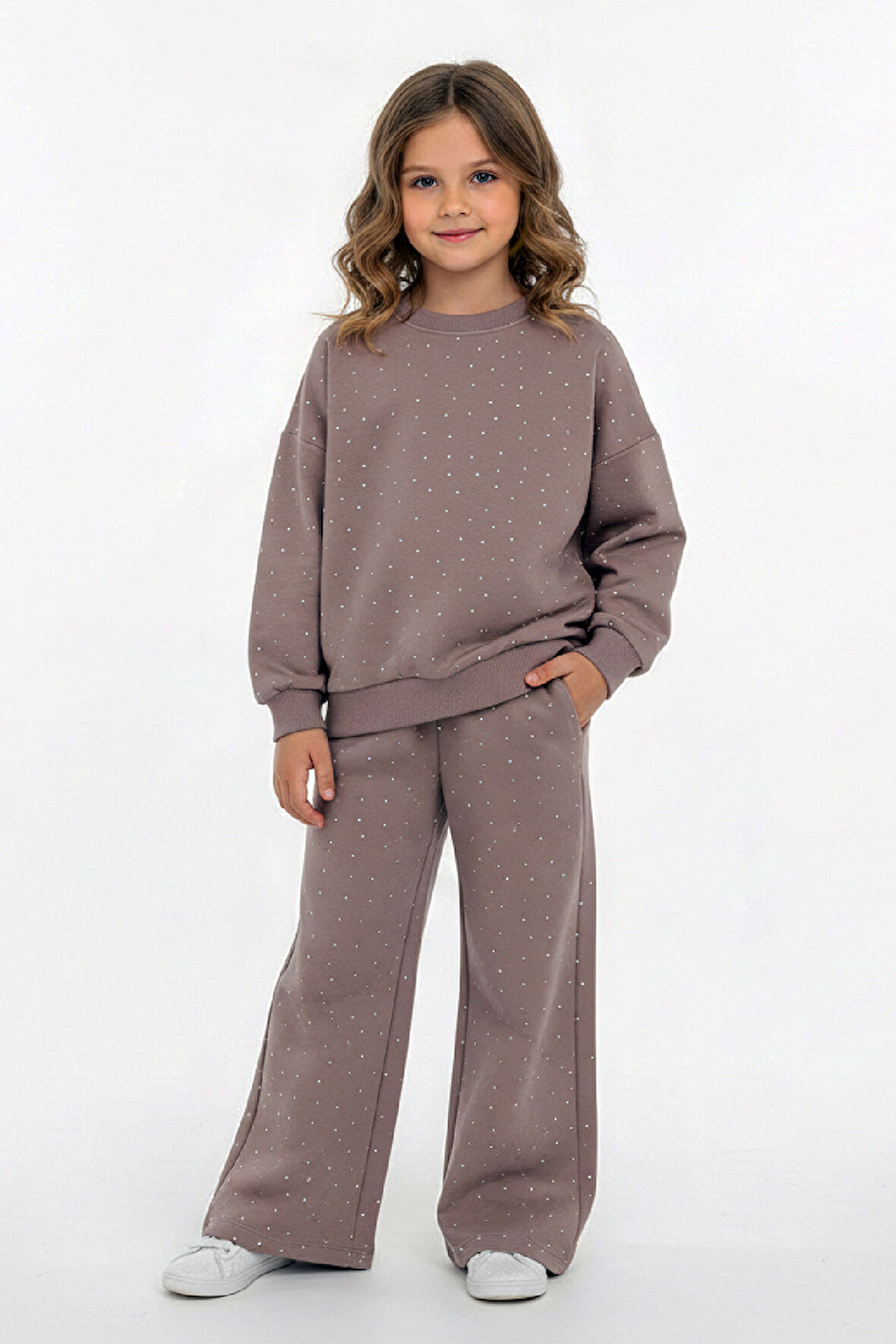 Kız Çocuk Taş Süslemeli-2 İplik-Şardonsuz Alt-Üst Takım-5 -12 Yaş 12424