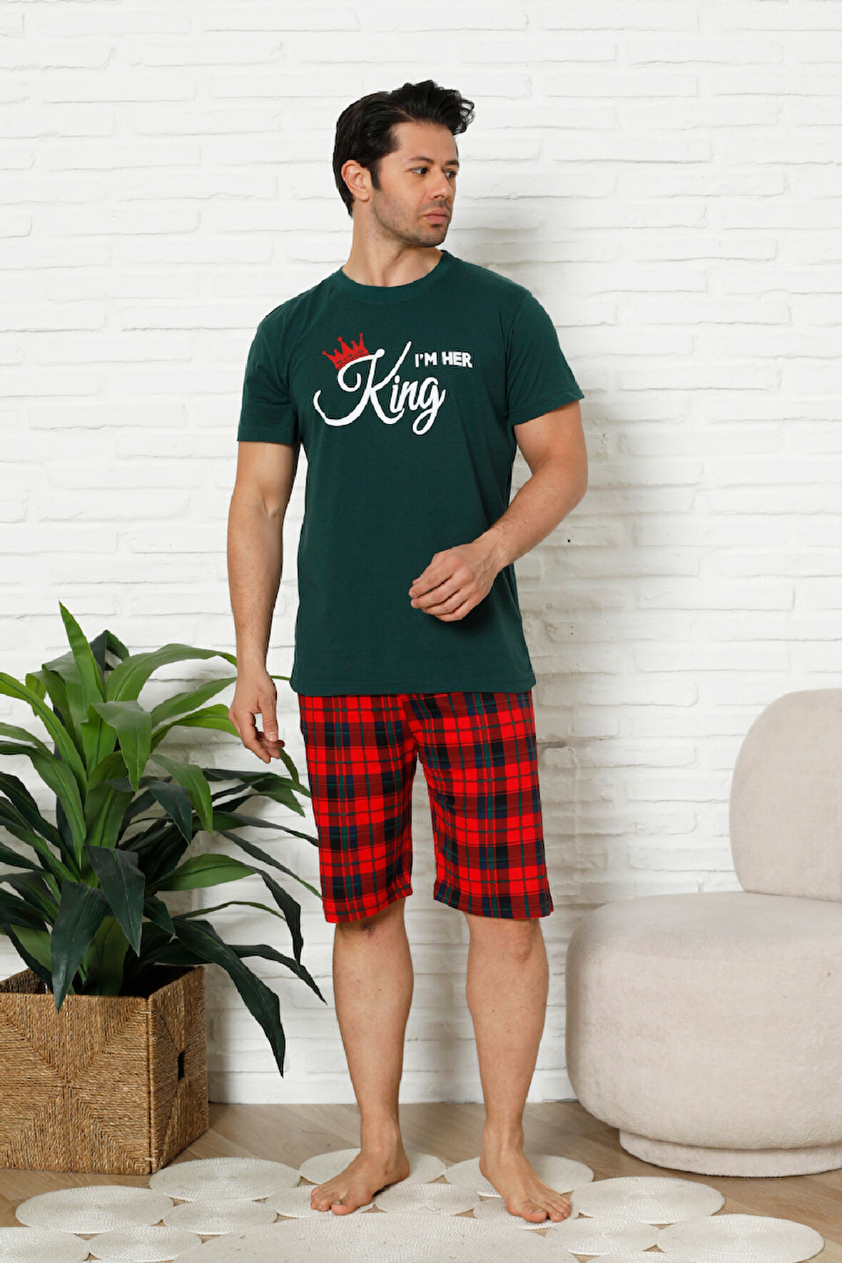 Erkek Pijama Takımı - Ekose Altlı (Diz Boyu) - 12425