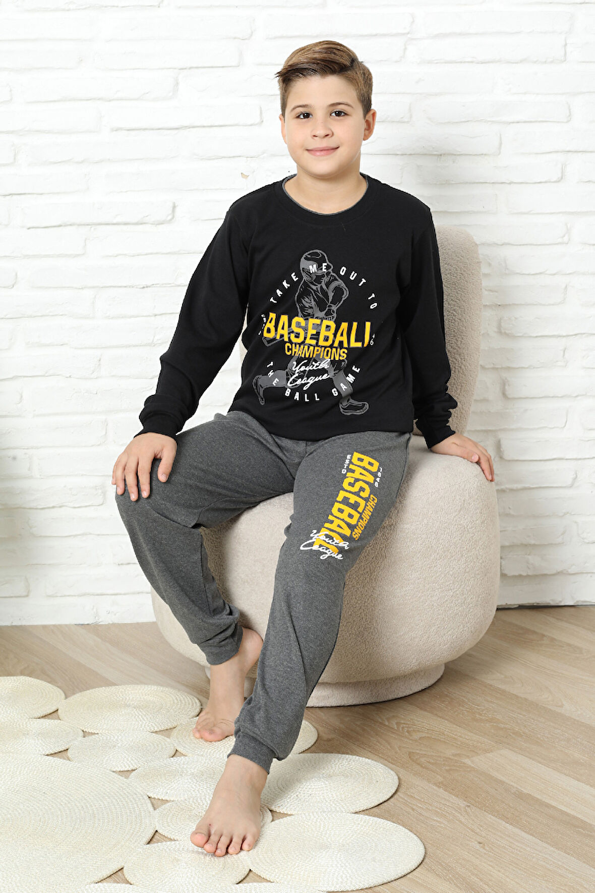 Erkek Çocuk Pijama Takımı %100 Pamuk İnterlok Kumaş 12447