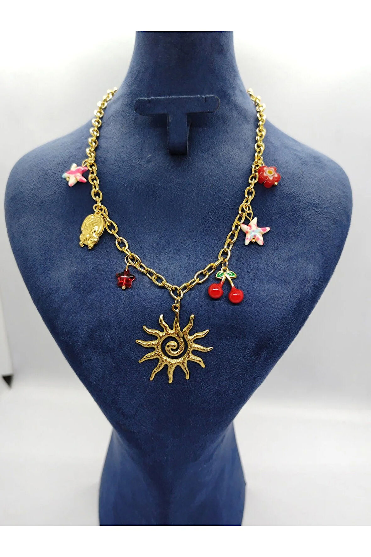 Gold Renk Güneş Figürlü Çelik Etnik Kolye