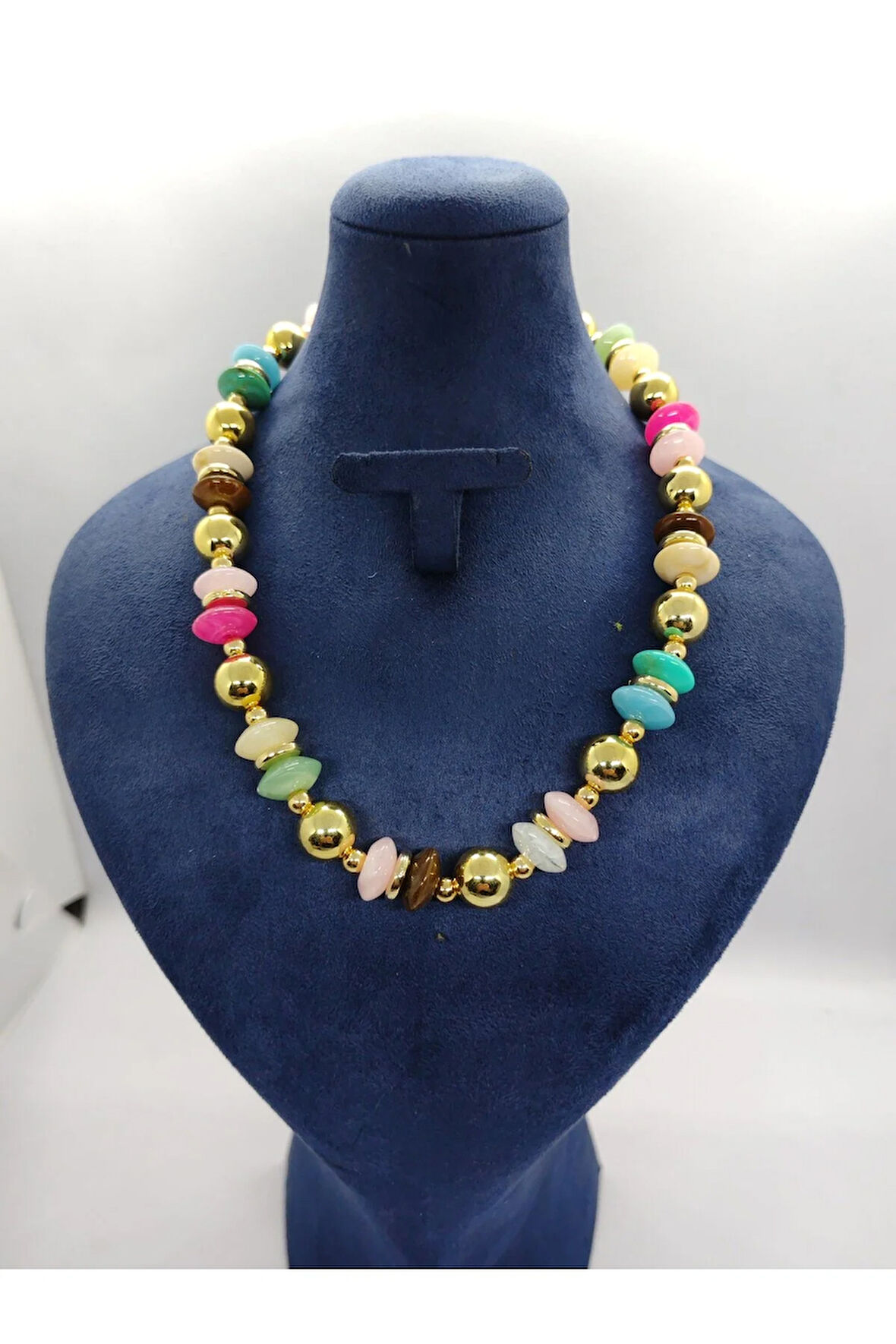 Doğal Taşlı Çok Renkli Kolye