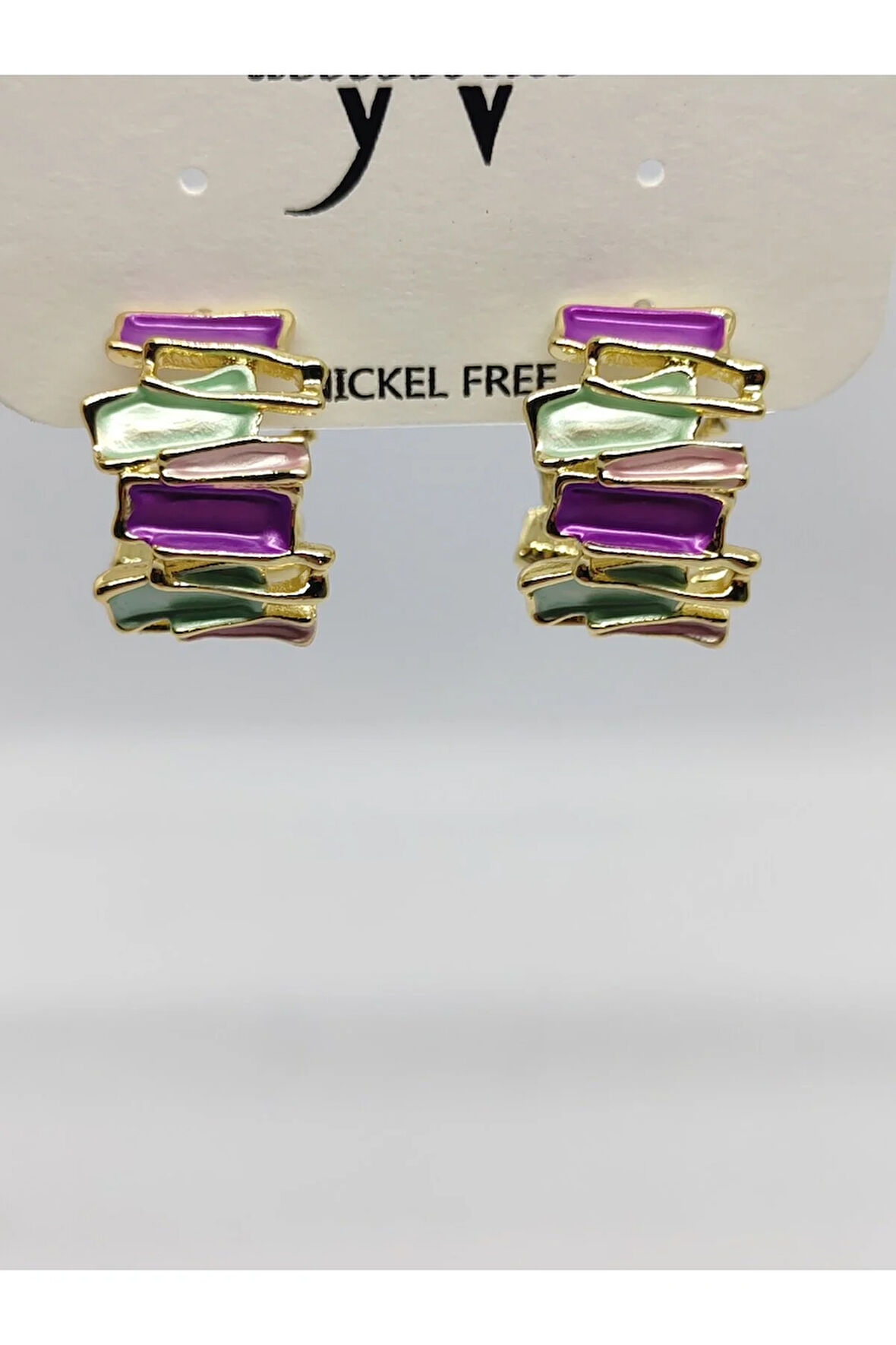 Çelik Halka Otantik Mor Yeşil Pembe Küpe