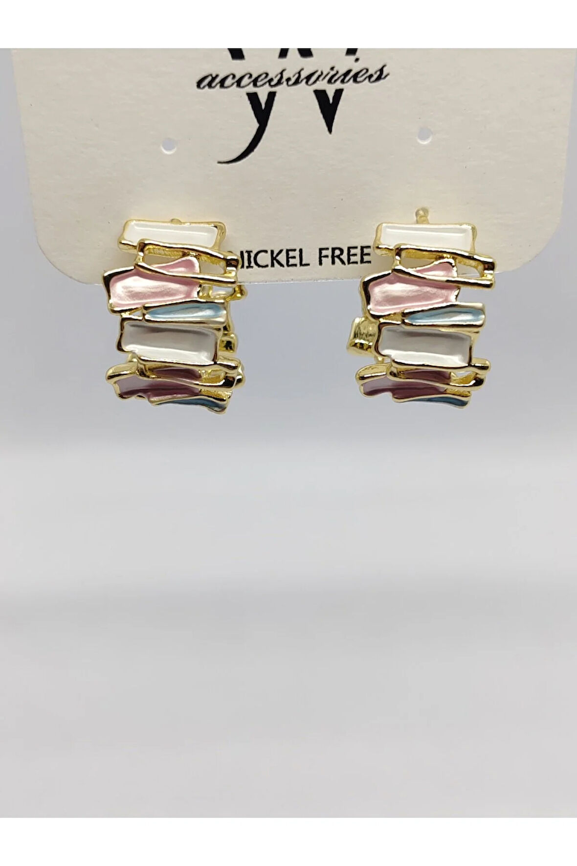 Çelik Halka Otantik Beyaz Pembe Yeşil Küpe