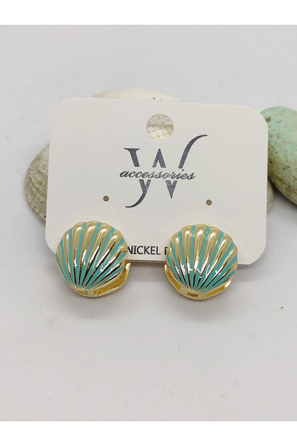 Çelik İstiridye Desenli Küpe Yeşil