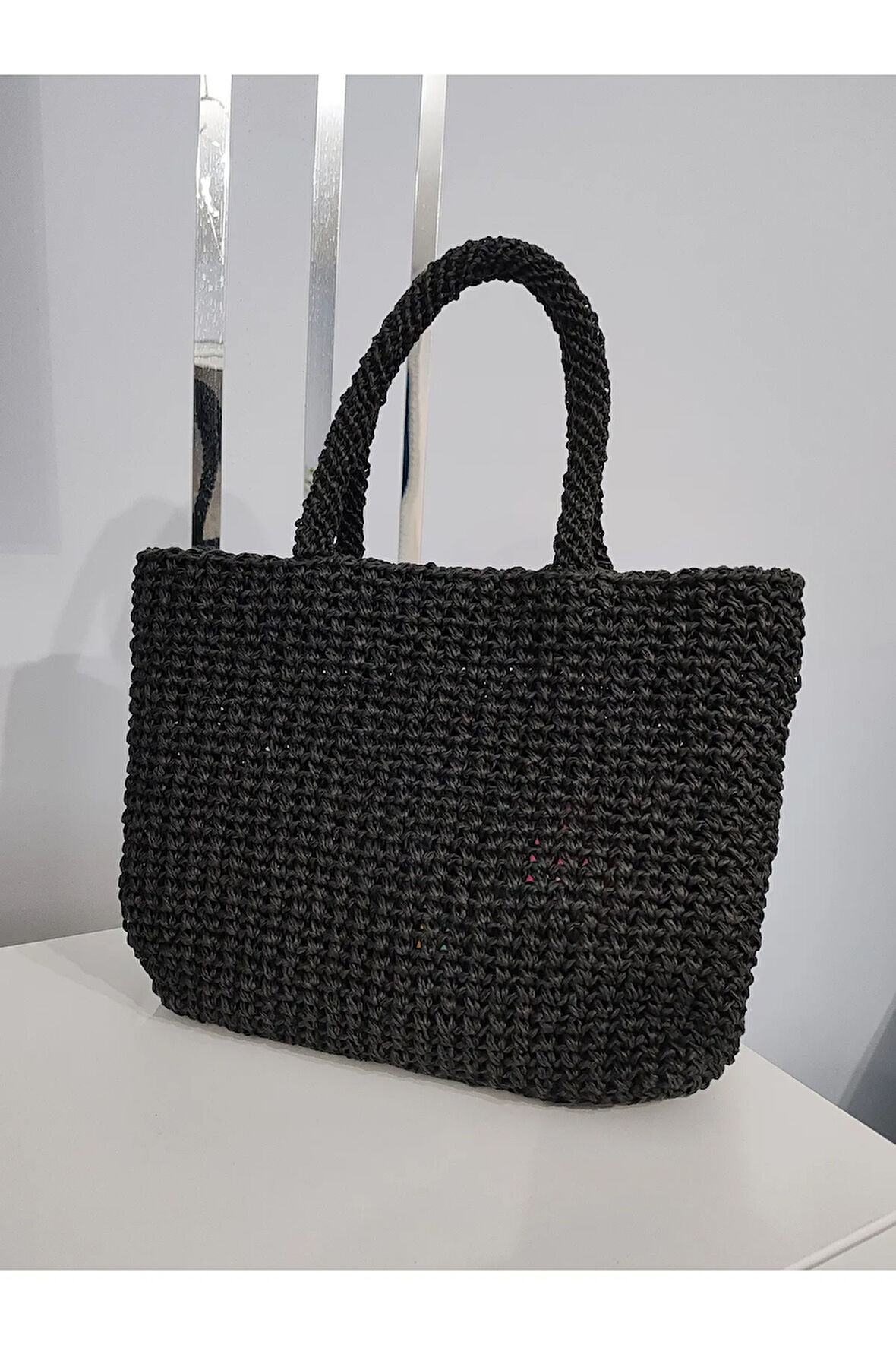 El Yapımı Büyük Boy Antrasit Renk El ve Kol Çantası