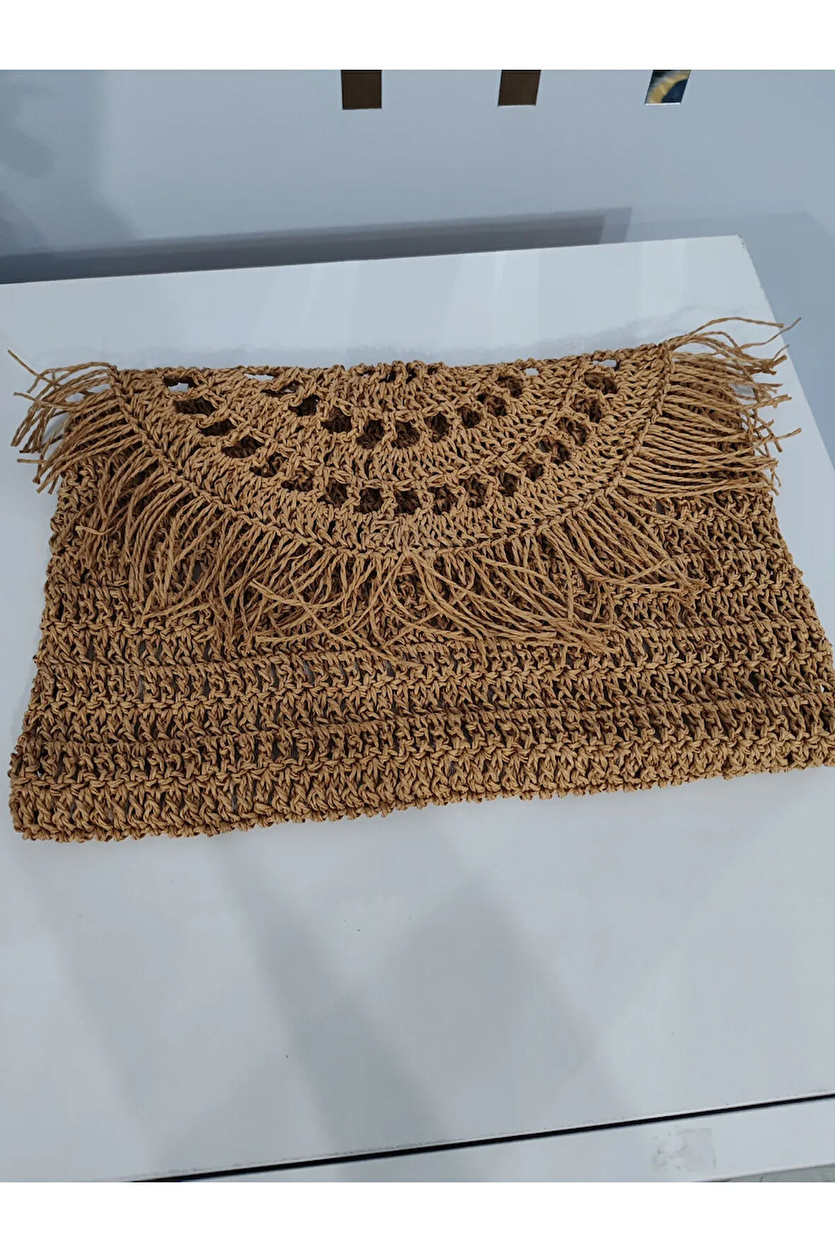 El Yapımı Örgü Kahve Renk El ve Koltukaltı Çantası