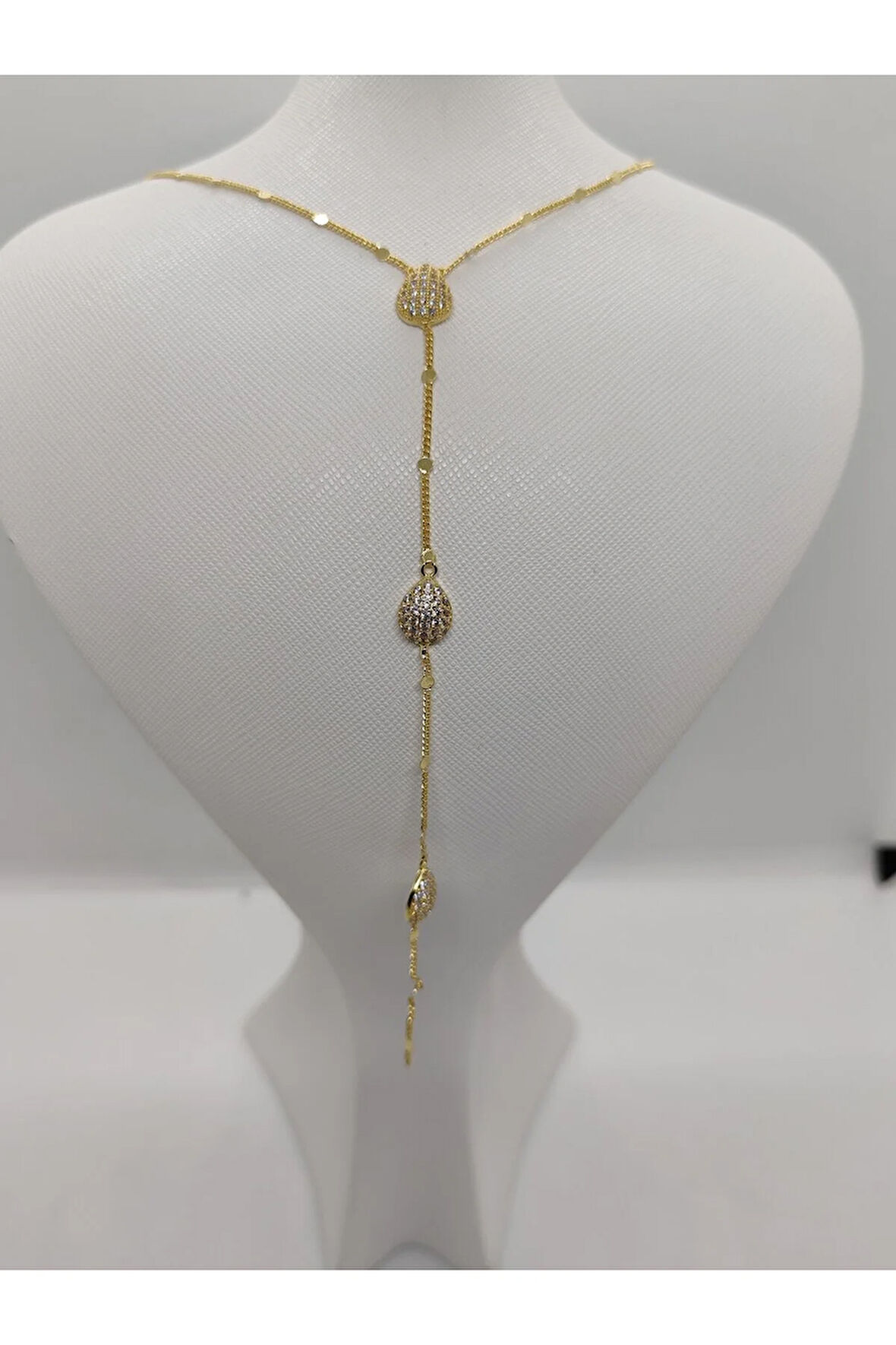 Taşlı Figürlü Çelik Y Kolye Gold