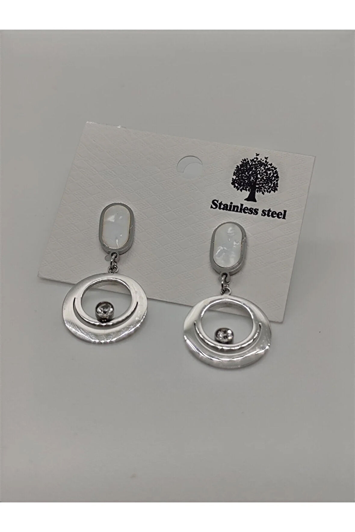 Çelik Sallantılı Yuvarlak Küpe Silver