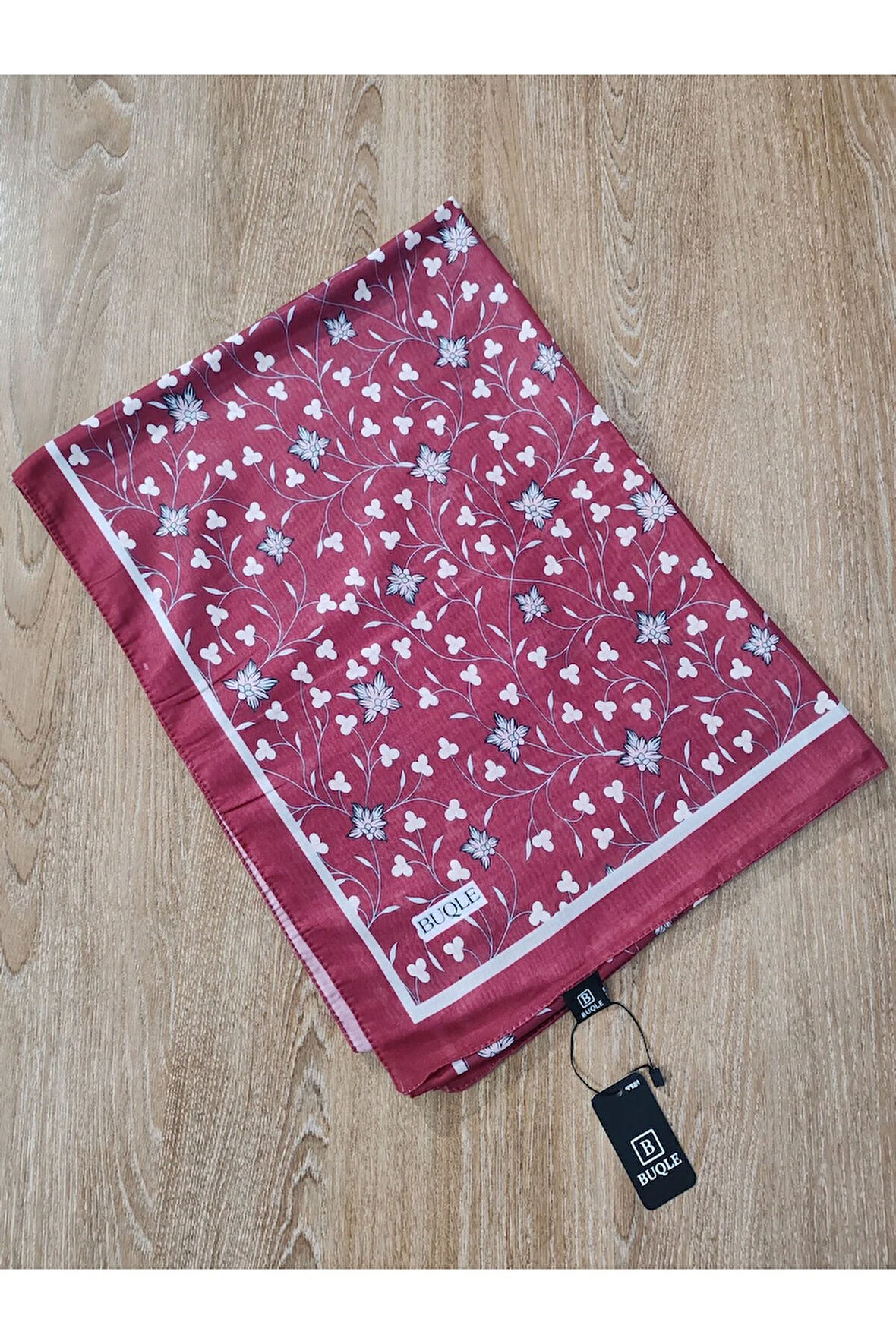 Renkli Desenli Boyun ve Tesettür Şal Bordo