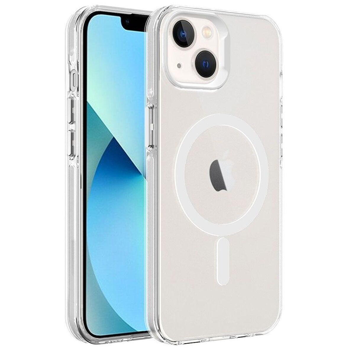 Smcase Apple iPhone 13 Kılıf Flex Tuşlu Magsafeli C-Pro Arkası Buzlu Transparan
