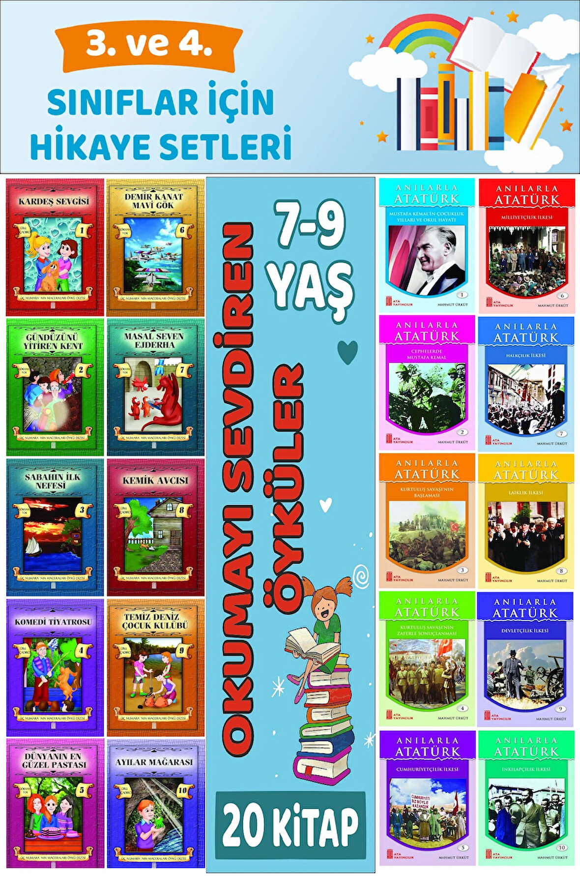 3.ve 4.Sınıflar İçin Okuma Alışkanlığı Kazandıran Mükemmel 20 li  Hikaye Seti 3