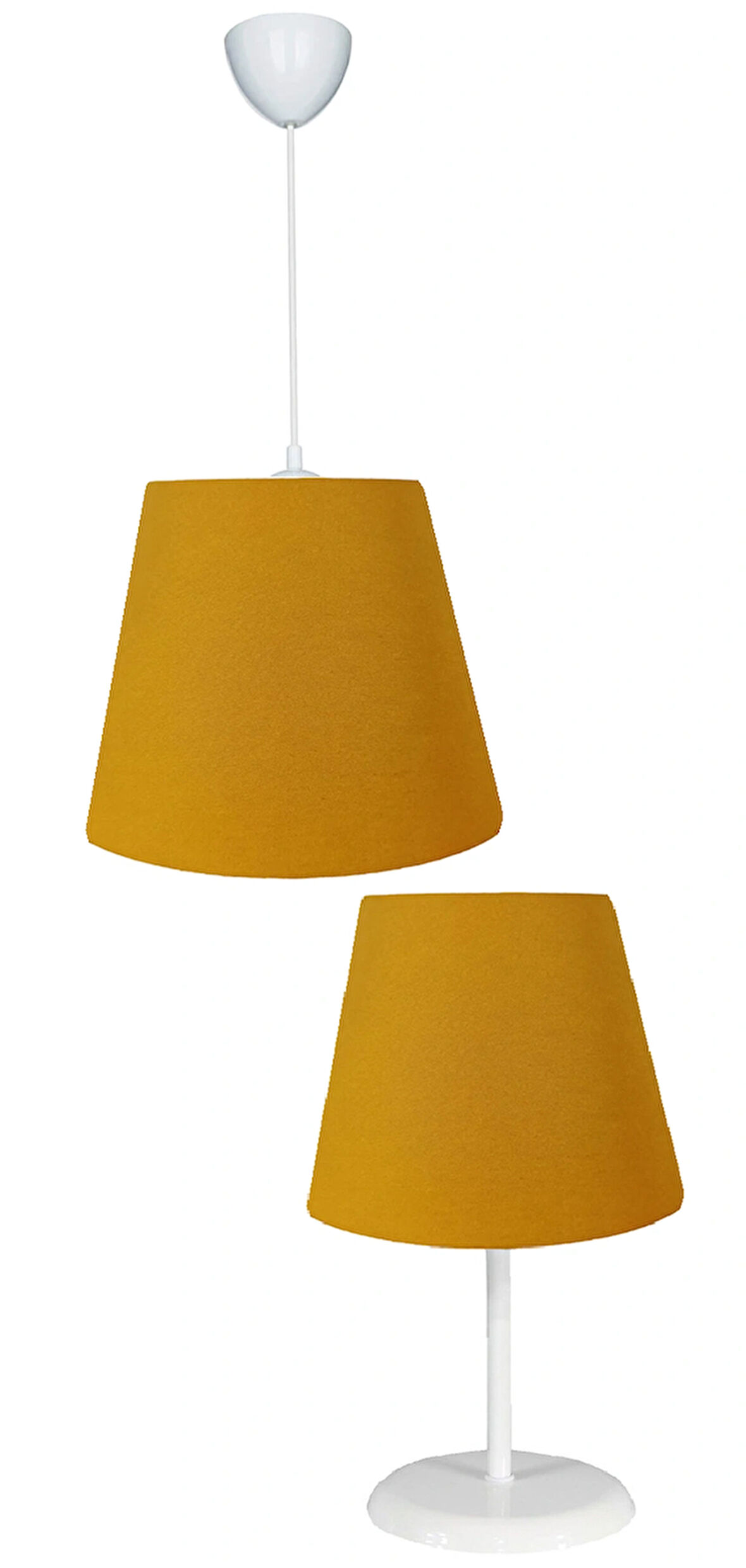 Sarı Konik 20x25 kumaş Kaplama 2,li Set Salon yatak odası Çocuk Odası Genç Ve Bebek Odası Avize Ve Abajur Seti