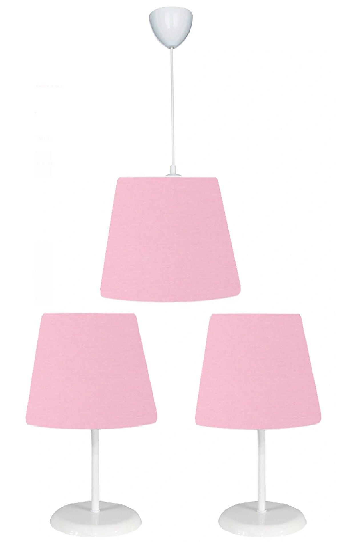 Pembe Konik 20x25 kumaş Kaplama 3,lü Set Salon yatak odası Çocuk Odası Genç Ve Bebek Odası Avize Ve Abajur Seti