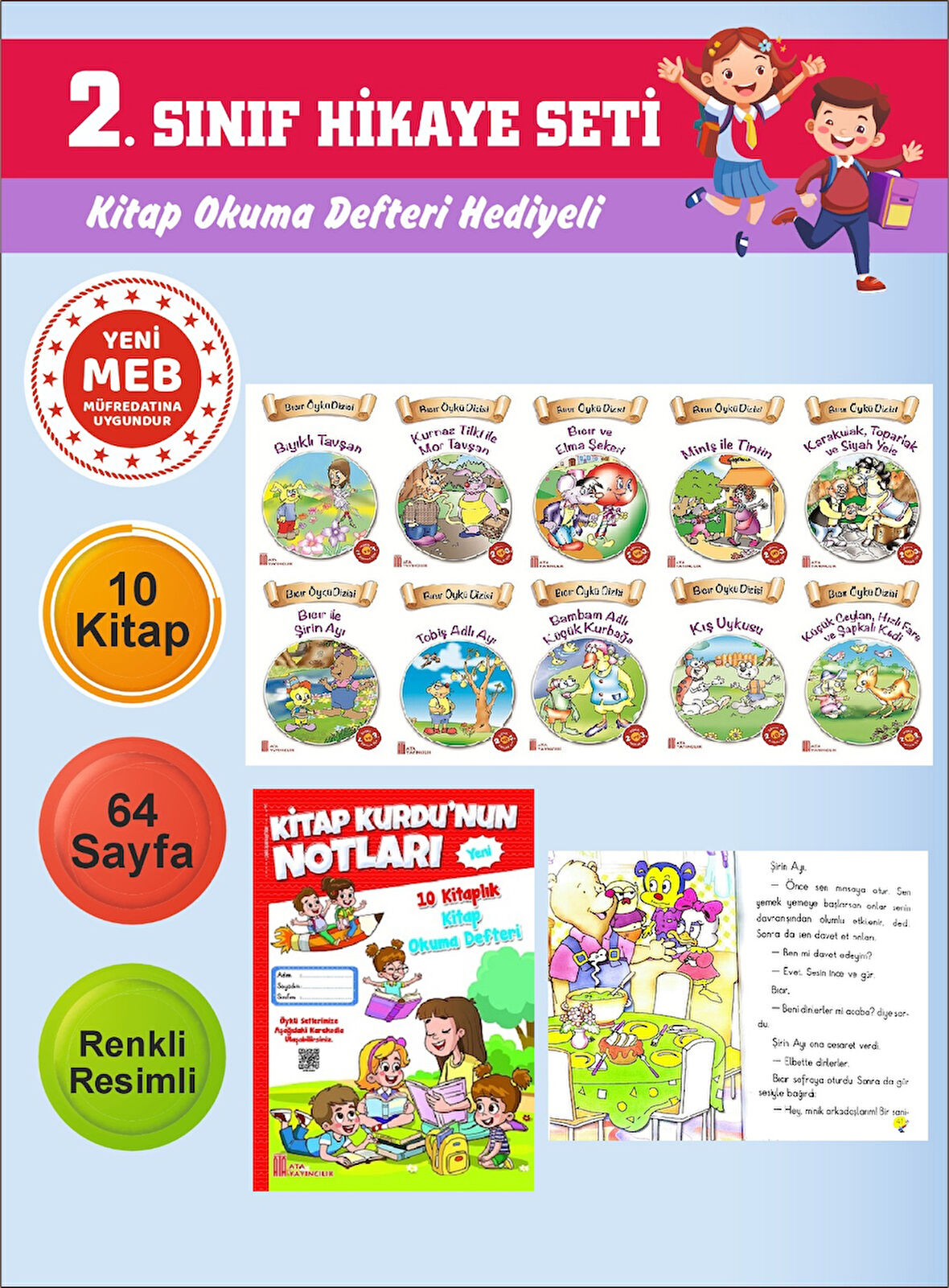 2.Sınıflar İçin Okumayı Sevdiren 10 lu Hikaye Seti 5 (Kitap Okuma Defteri Hediyeli)
