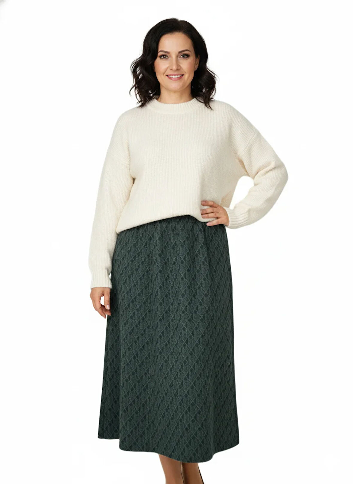 Oppland Kadın Kışlık Parçalı Anne Etek Balıksırtı Desenli Şardonlu Beli Lastikli Pamuklu Dokulu