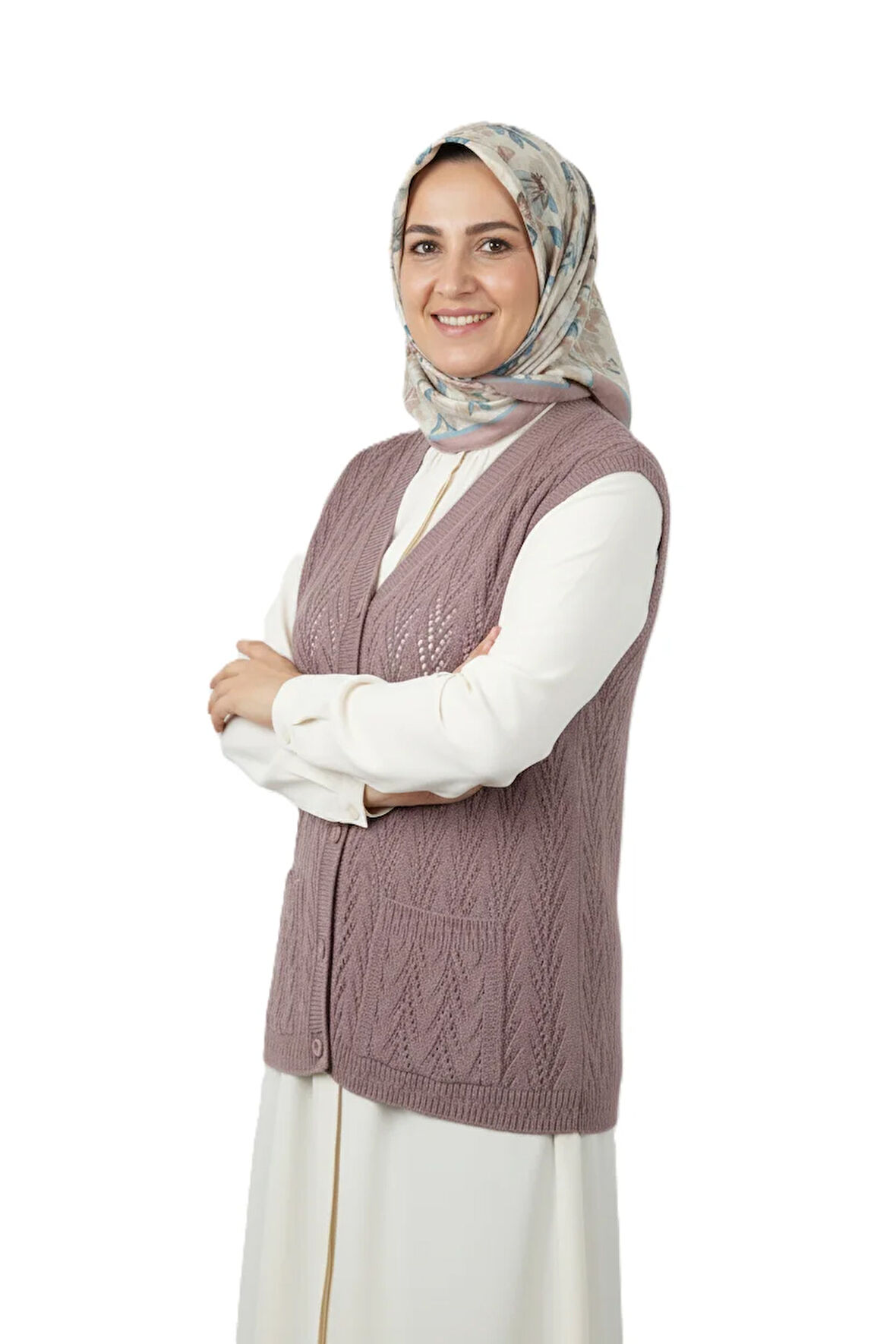 Oppland Kadın Kışlık Pamuklu Triko Klasik Örme Anne Yelek Düğmeli Çift Cepli Rahat Kesim Likralı