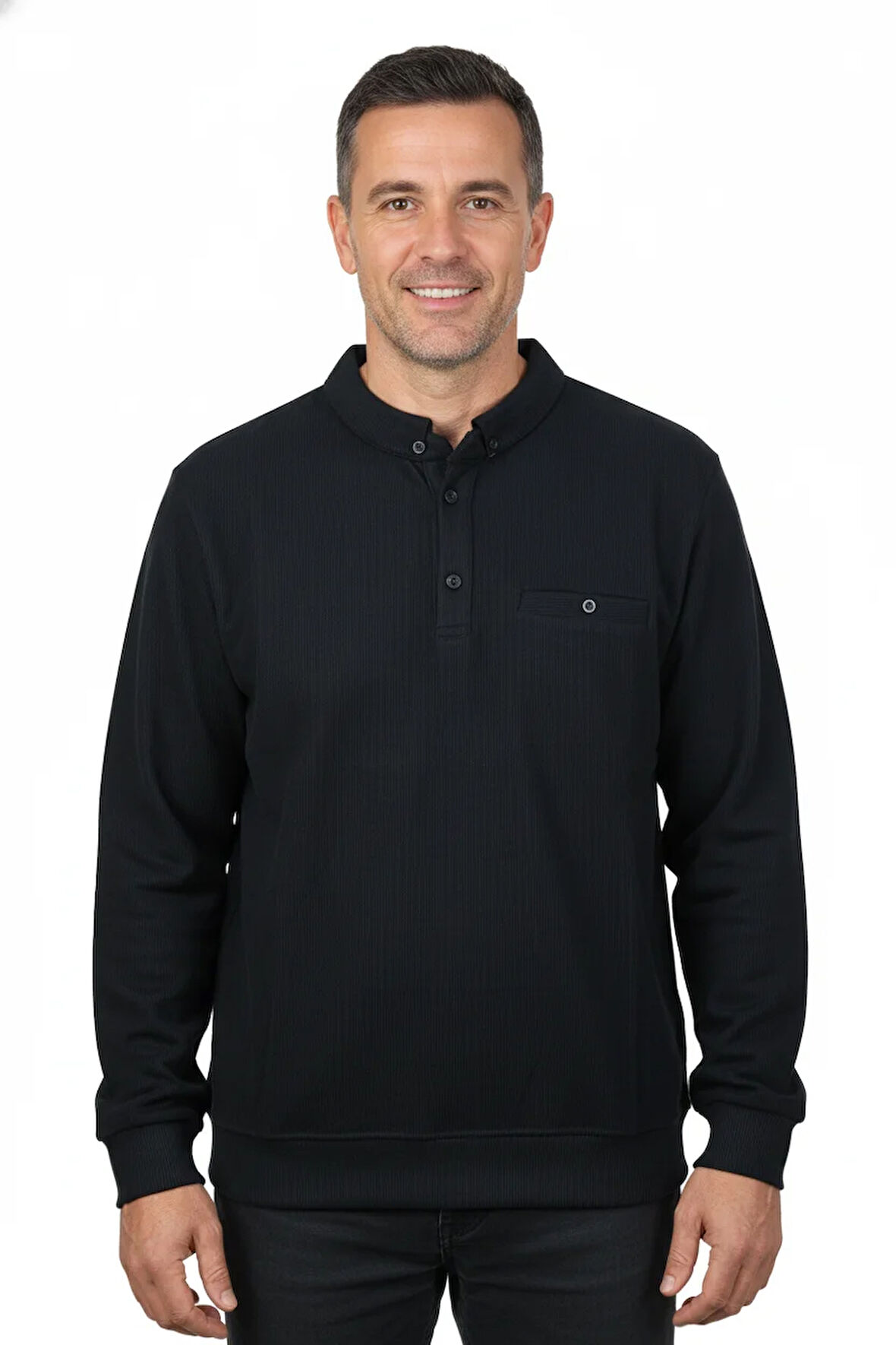 Oppland Erkek Kışlık Kazak Polo Yaka Oxford Fleto Cepli Dokulu Rahat Kesim Tam Kalıp