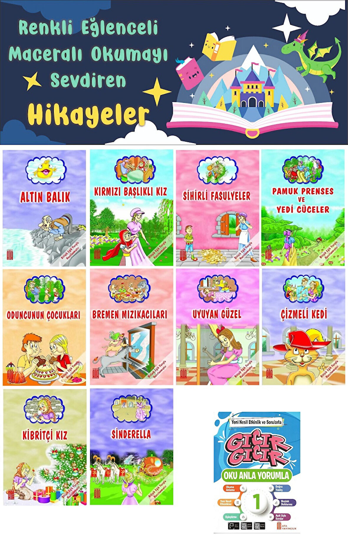 1.Sınıf Oku Anla Yorumla - Renkli Eğlenceli Maceralı Okumayı Sevdiren Hikaye Seti 12 (16 Sayfa)