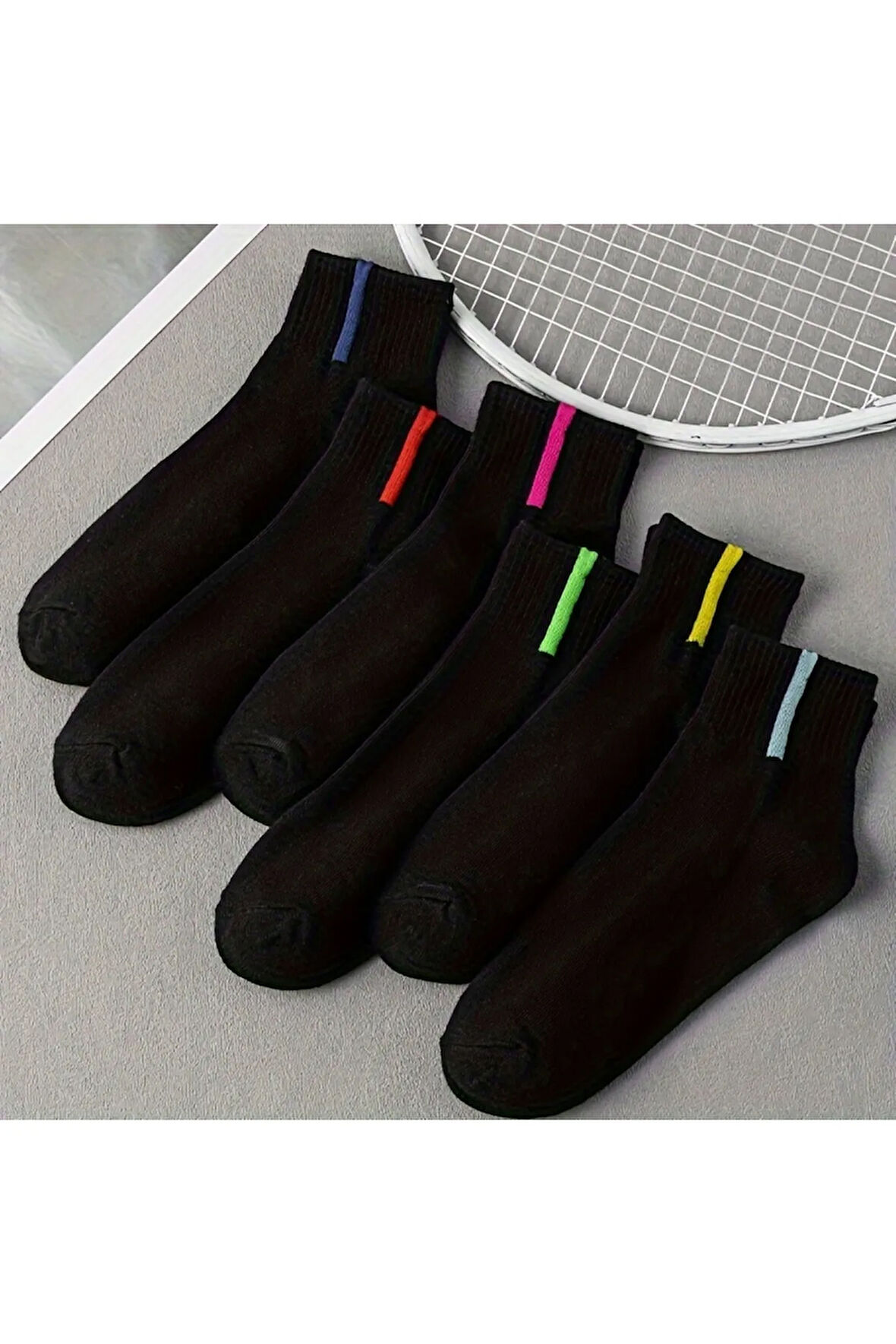 5 Çift Çizgili Çok Renkli Unisex Kolej Yarım Konç Tenis Çorap