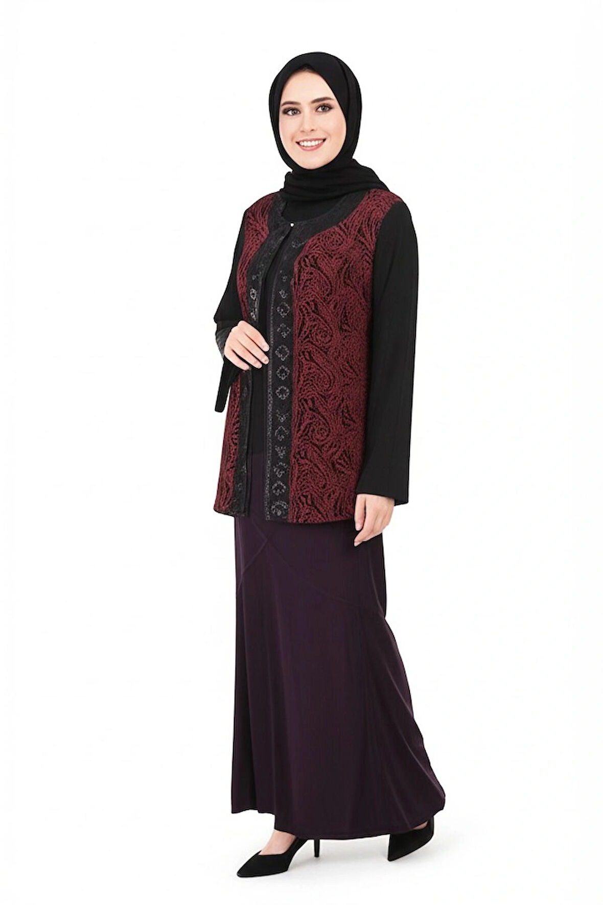 Oppland Kadın Likralı Sandy Buzi Kumaş 2 Li Anne Takım Önü Boncuklu ve Simli Tam Kalıp