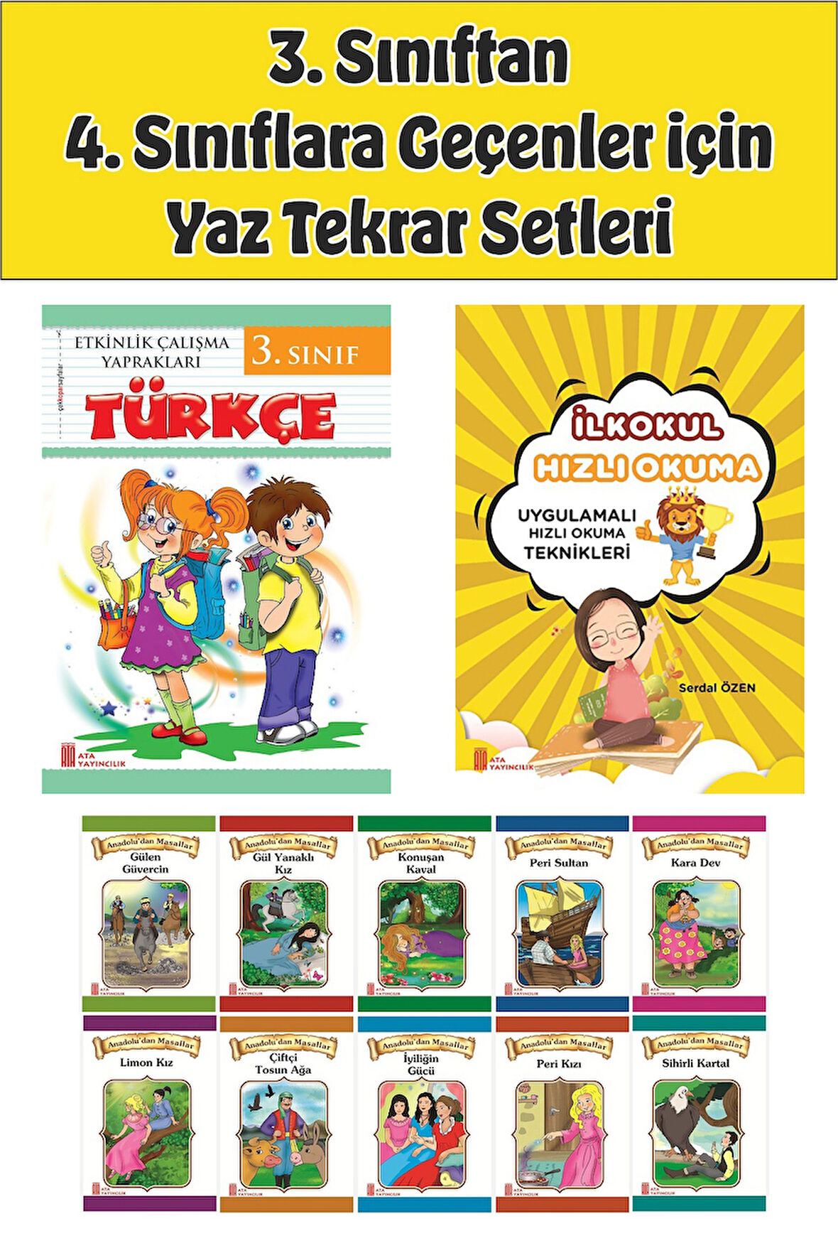 3.Sınıftan 4.Sınıfa Geçenler İçin  Hızlı Okuma ile Türkçe Etkinlik Kitabım+10 lu Hikaye Seti