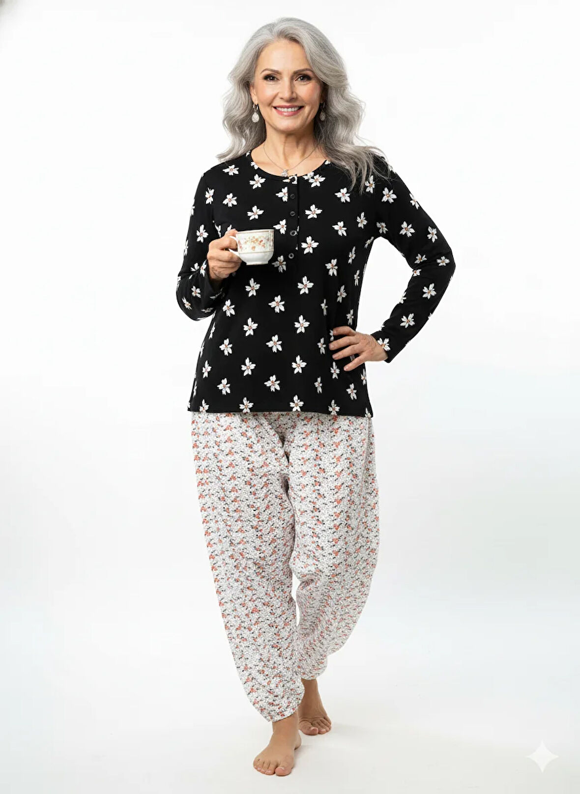 Oppland Kadın Kışlık Kadın Anne içlik Pijama Altı %100 Pamuk içi Miflonlu Beli Lastikli Rahat