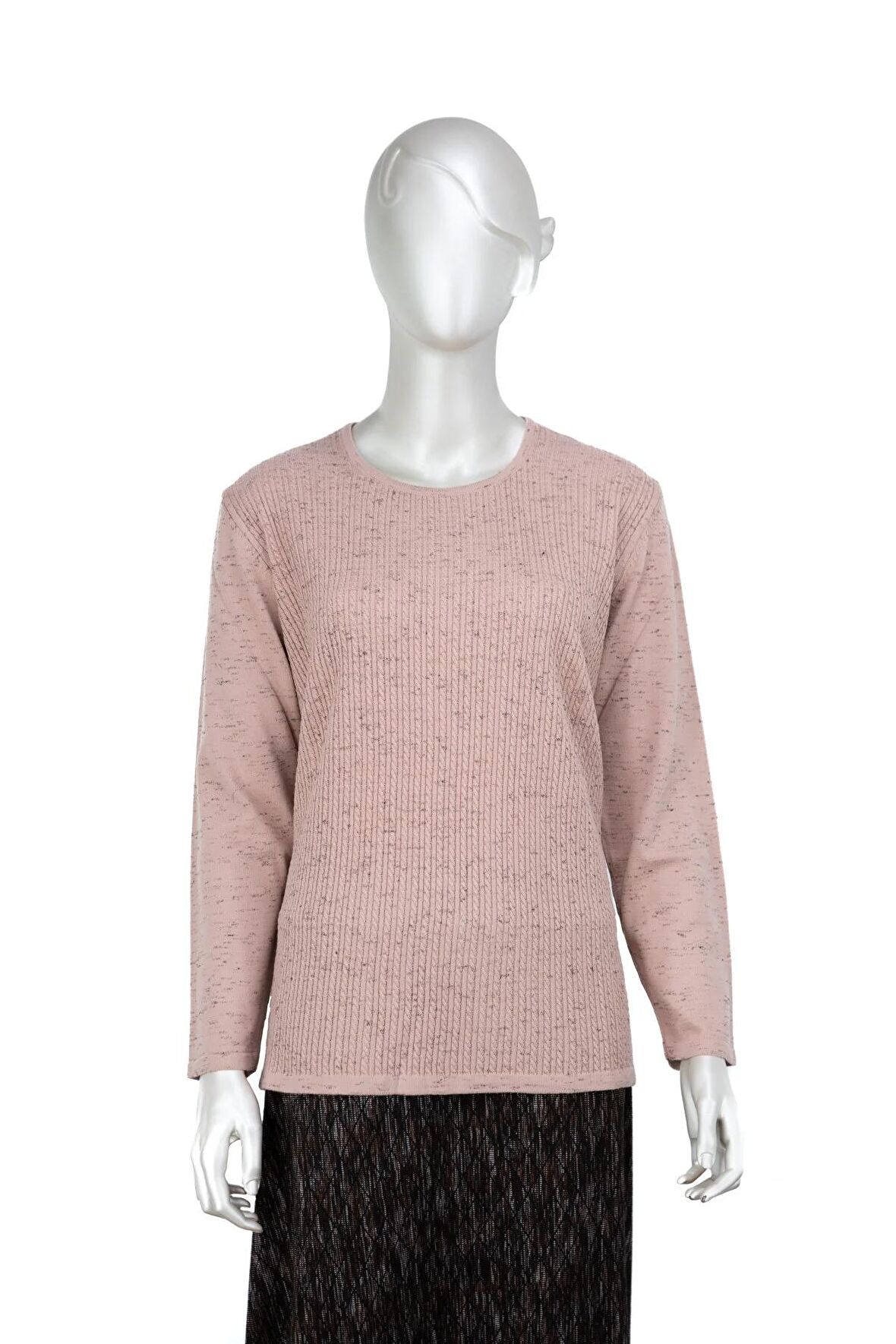 Kadın Kışlık Pamuklu Örme İnce Triko Anne Kazak yuvarlak Yaka Desenli Uzun Kol Tam Kalıp