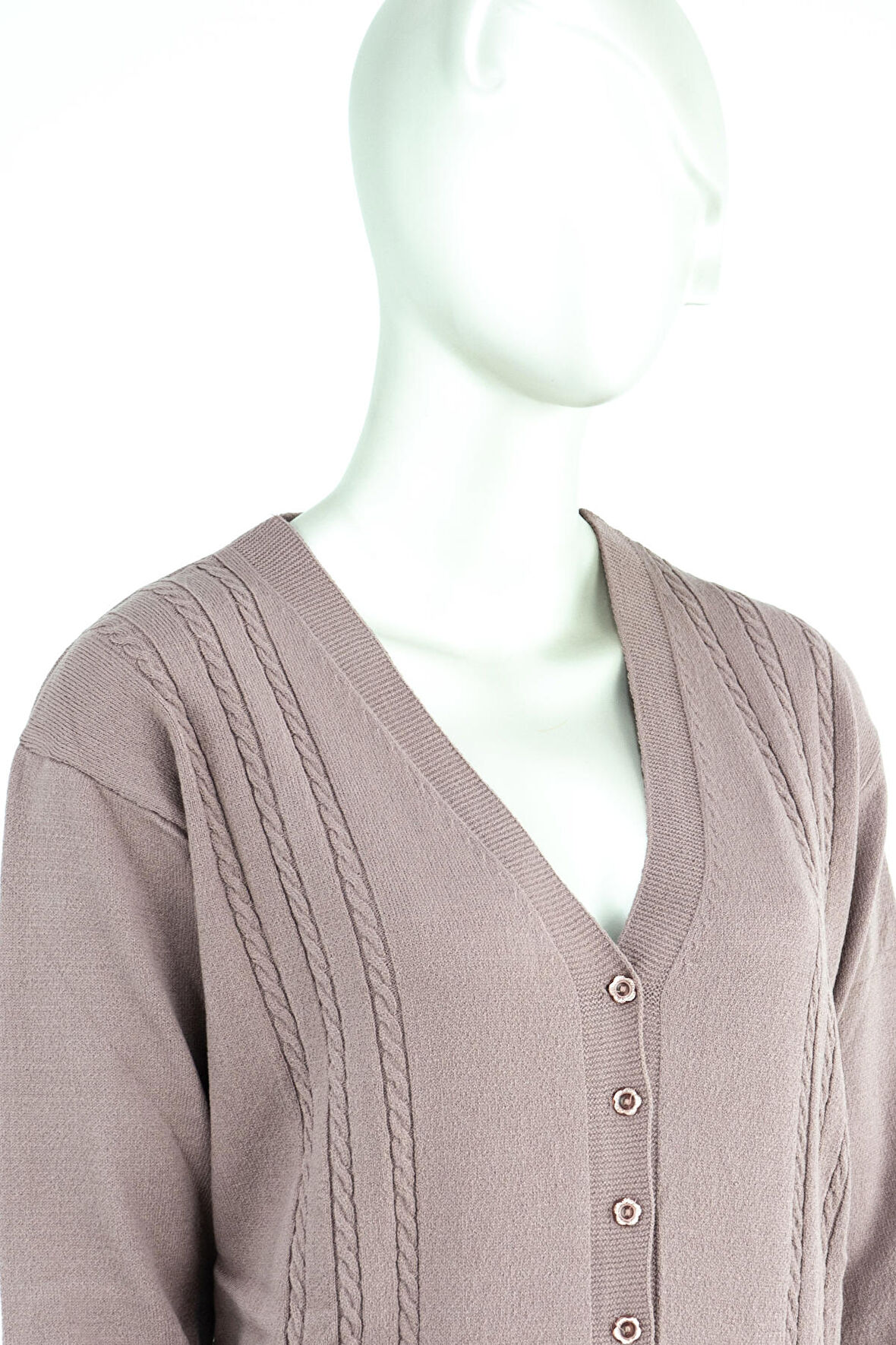 Oppland Kadın Kışlık Örgü Desenli Düğmeli Çift Cepli Uzun Kollu Likralı Kardelen Dokuma Anne Hırka