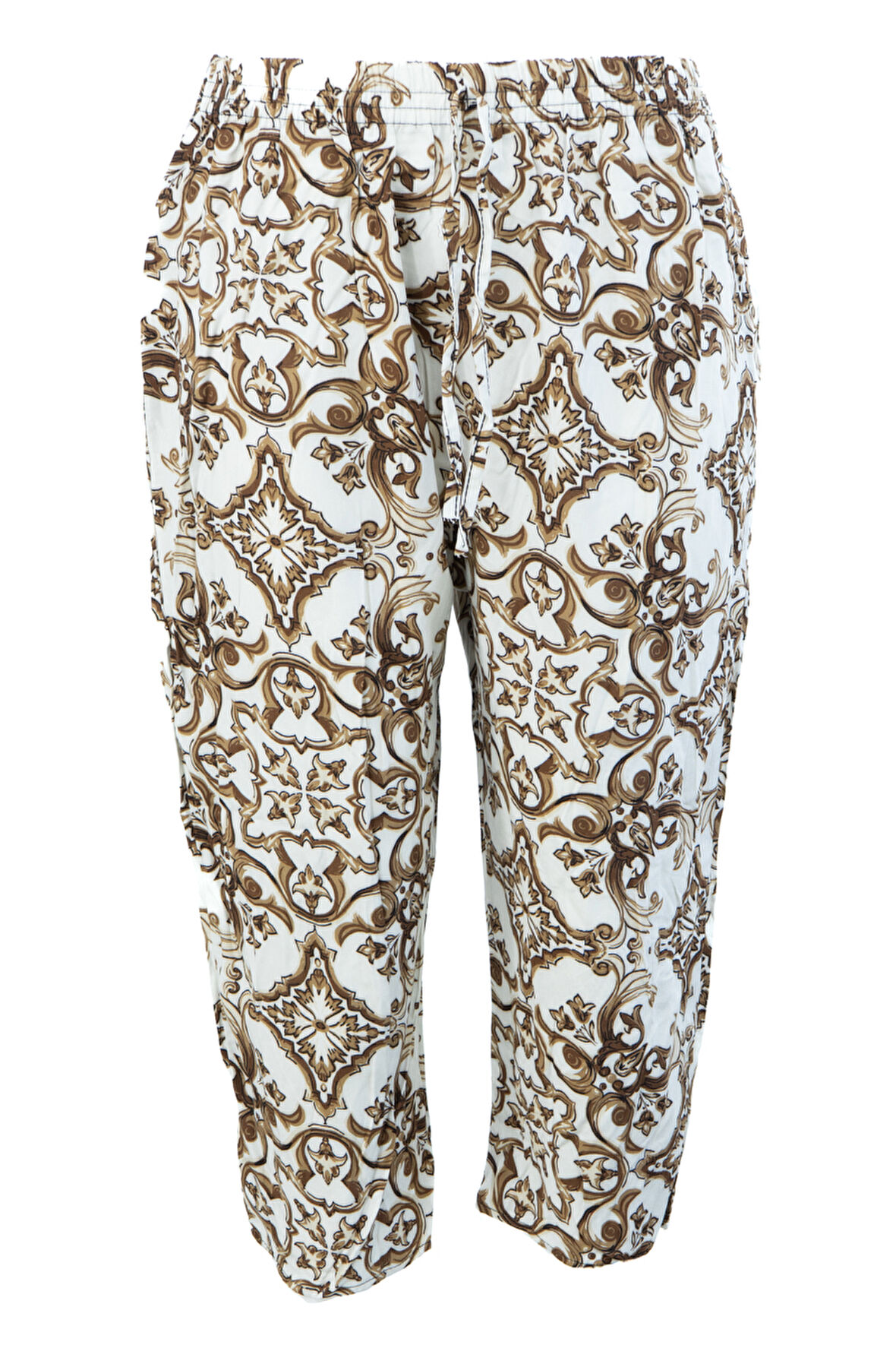 Oppland Kadın Kapri Viskon Penye Kumaş Cepli Dizaltı Yüksek Bel Lastikli DüzPaça Rahat OPKKAP25MOD11