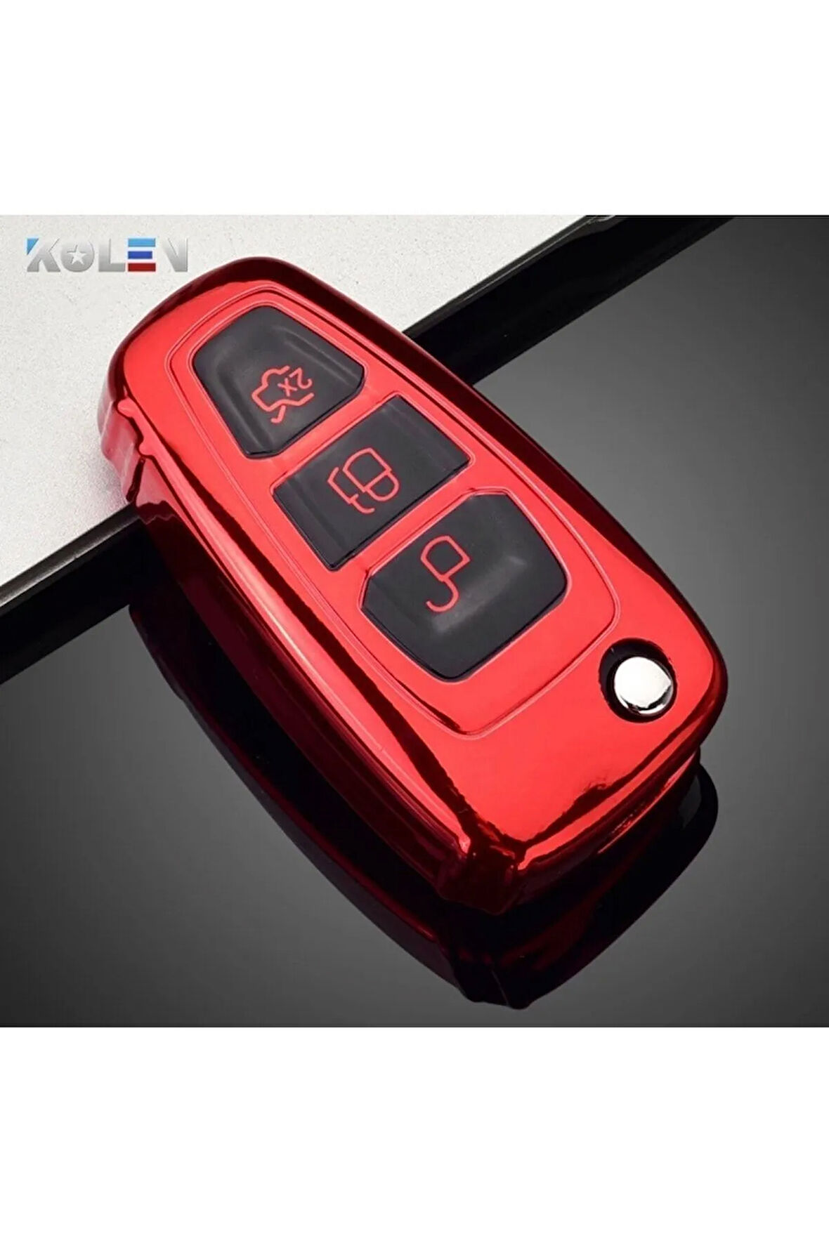 C-max Parlak Sustasız Anahtar Kılıfı Kırmızı Renk