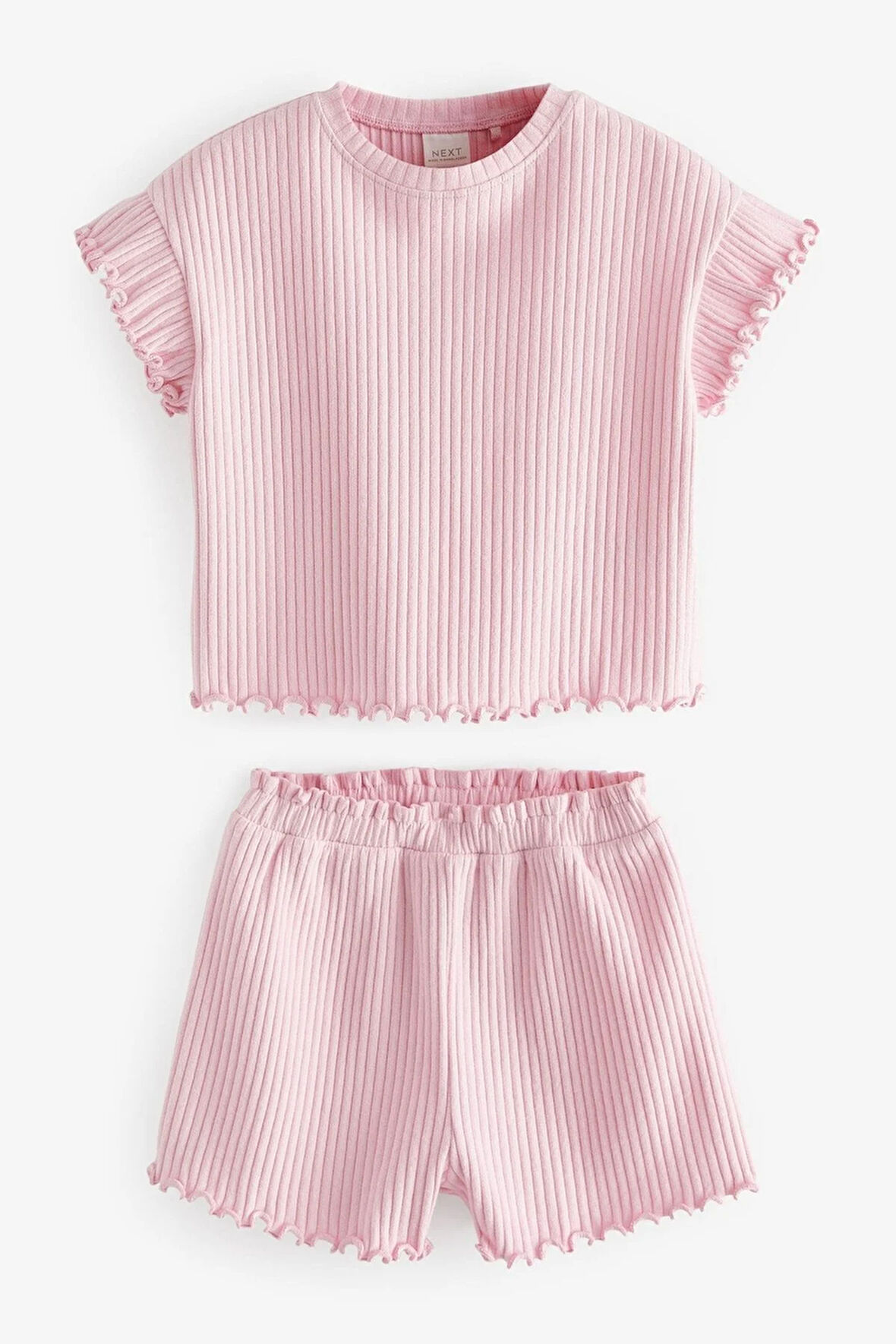 Next Baby Pamuklu Pembe Ribanalı Şortlu Alt Üst Takım