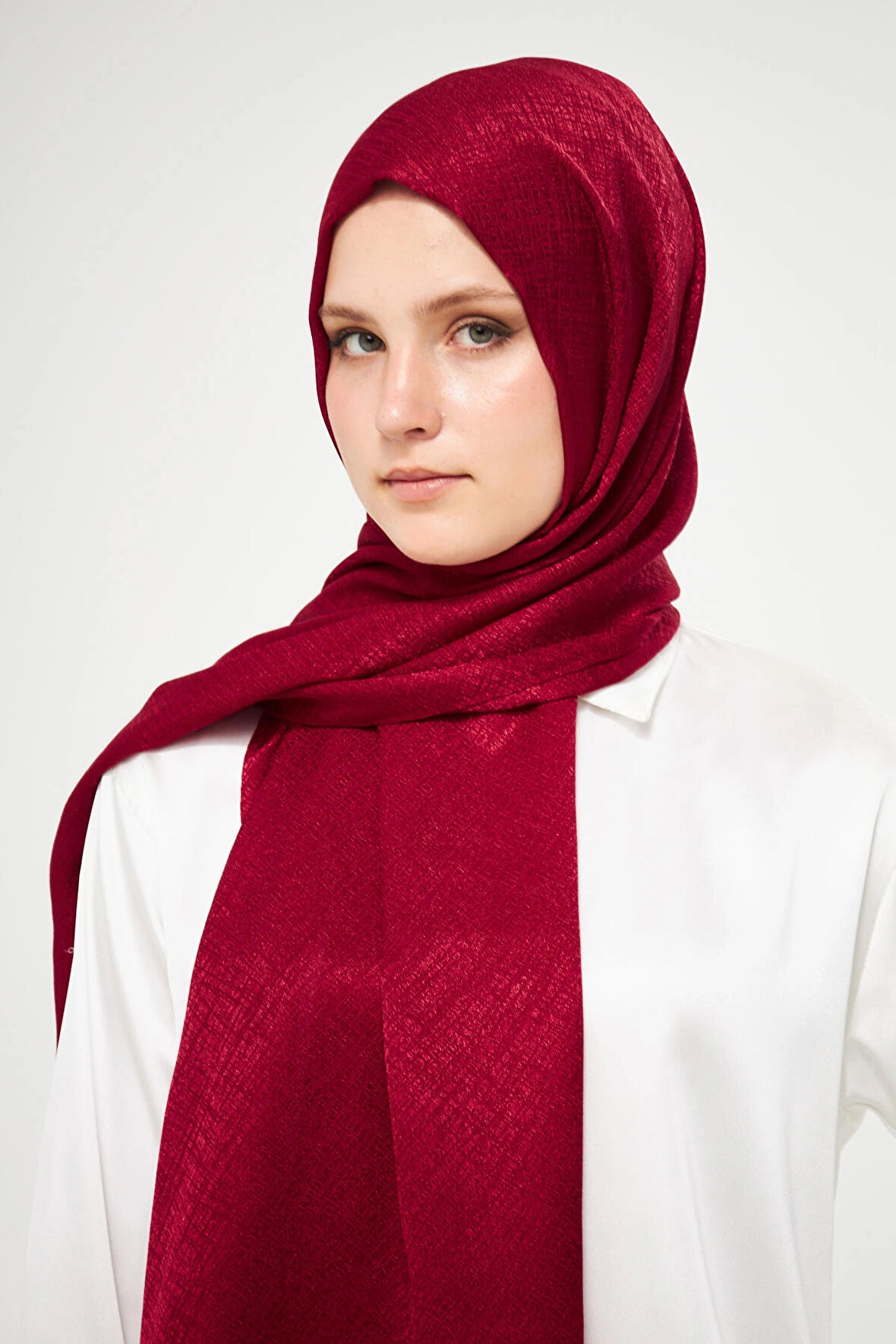 SakaFashion HASIR DESENLİ JAKARLI ŞAL - BORDO