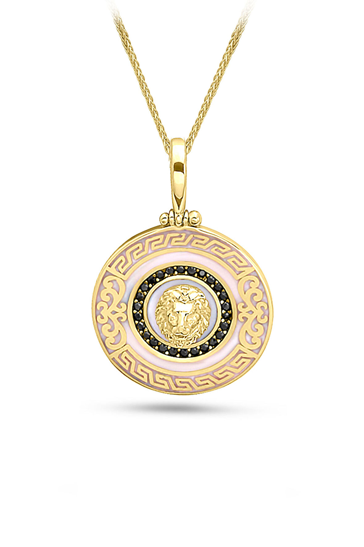 Beyaz Mineli Altın Aslan Erkek Kolye