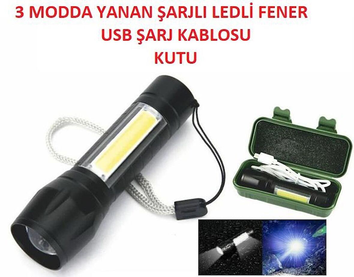 El Feneri Şarjlı Kamp Avcılık Feneri Mini Led Zoom Fener Üç Fonksiyon Fener